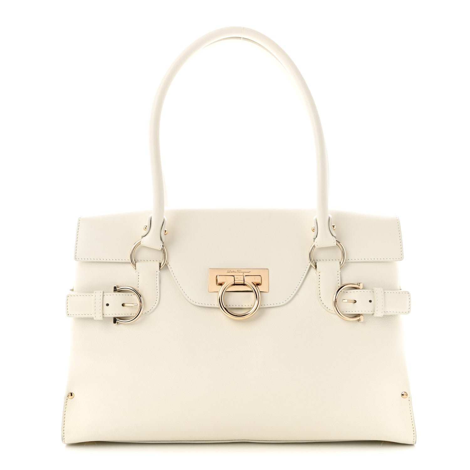 Salvatore Ferragamo Calfskin Gancini Top Handle Satchel White