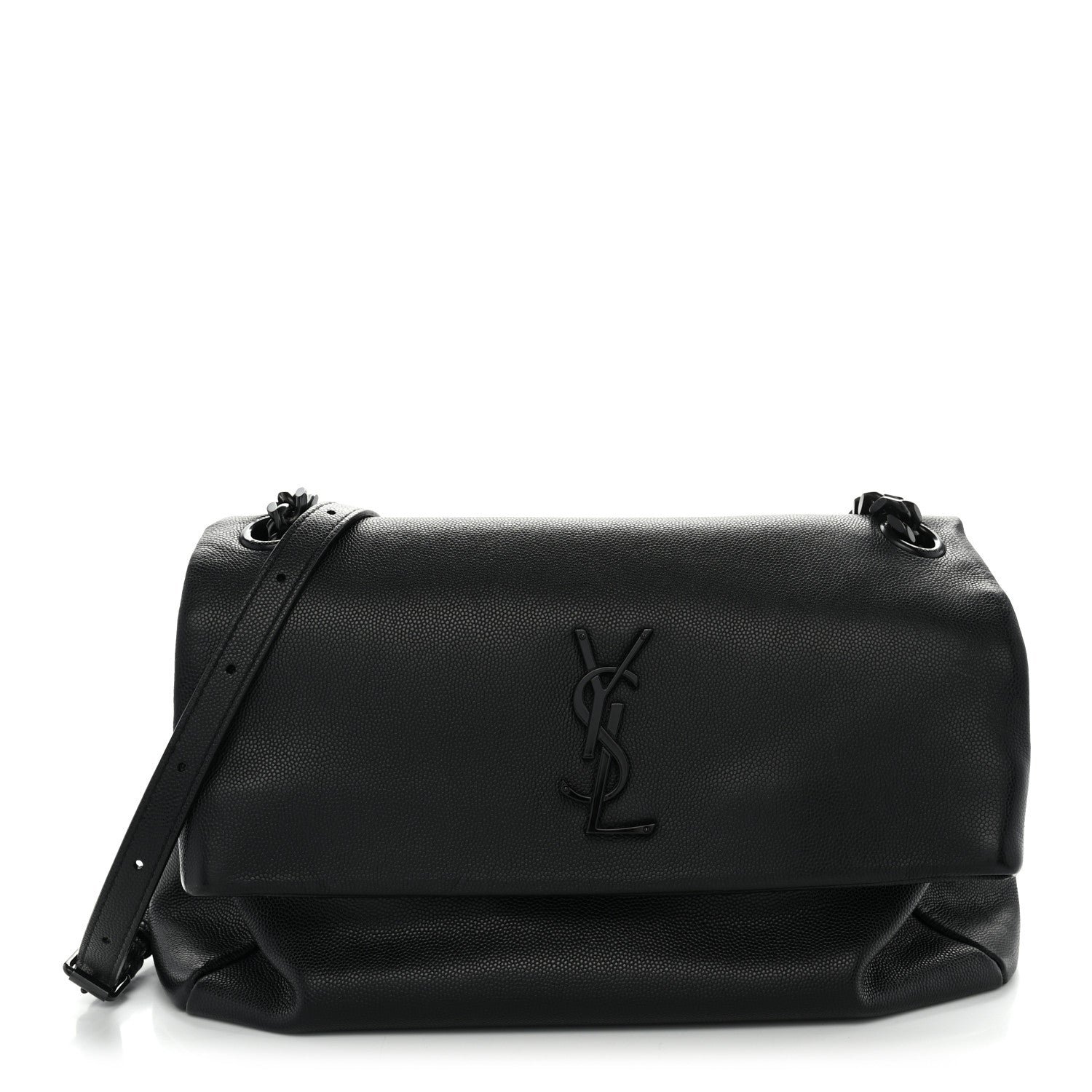 Saint Laurent Grain De Poudre Medium West Hollywood Monogram Fold-Over Black