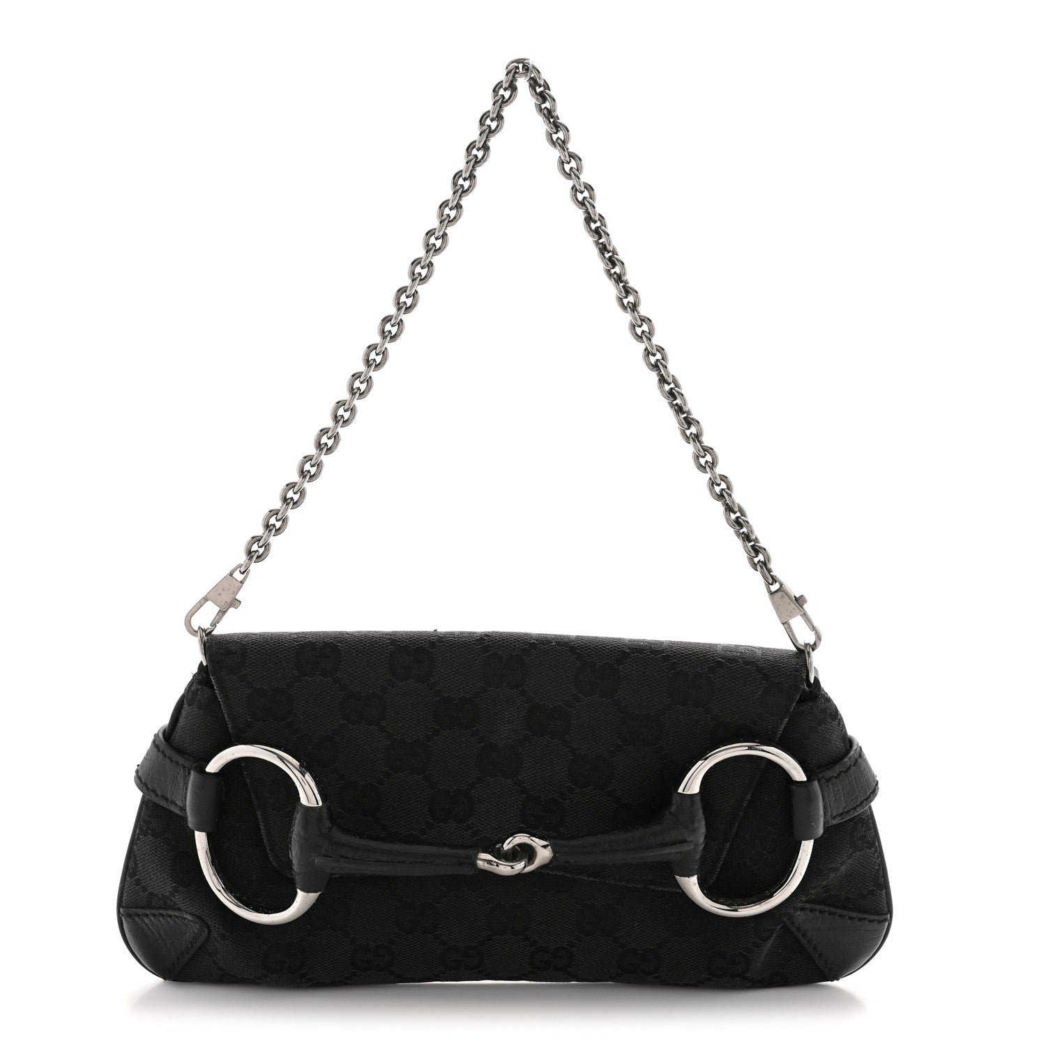 Gucci Monogram Horsebit Chain Clutch Black