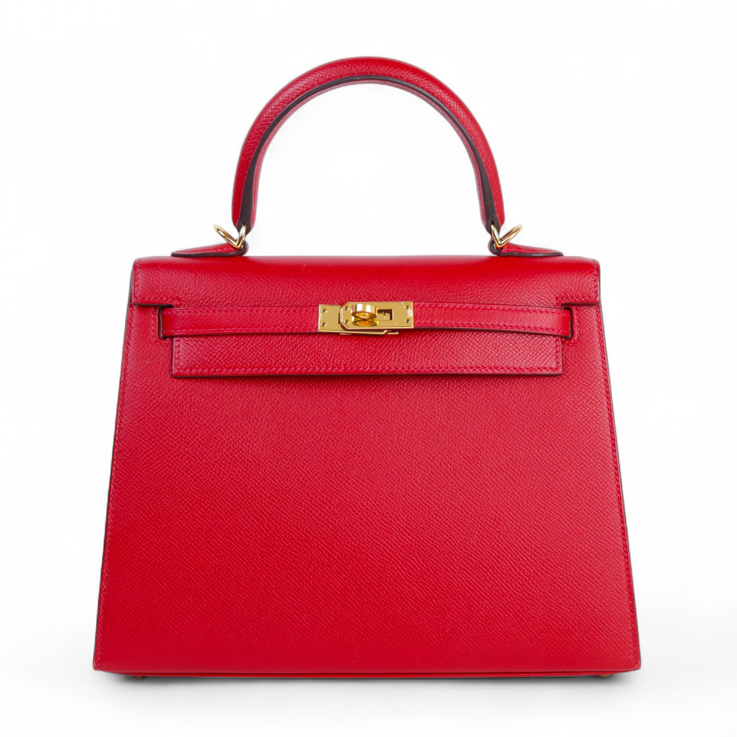Hermes Good ( Rank AB) HERMÈS Kelly 25 Sellier Rouge Casaque (Q5) Epsom Gold hardware C (2018)