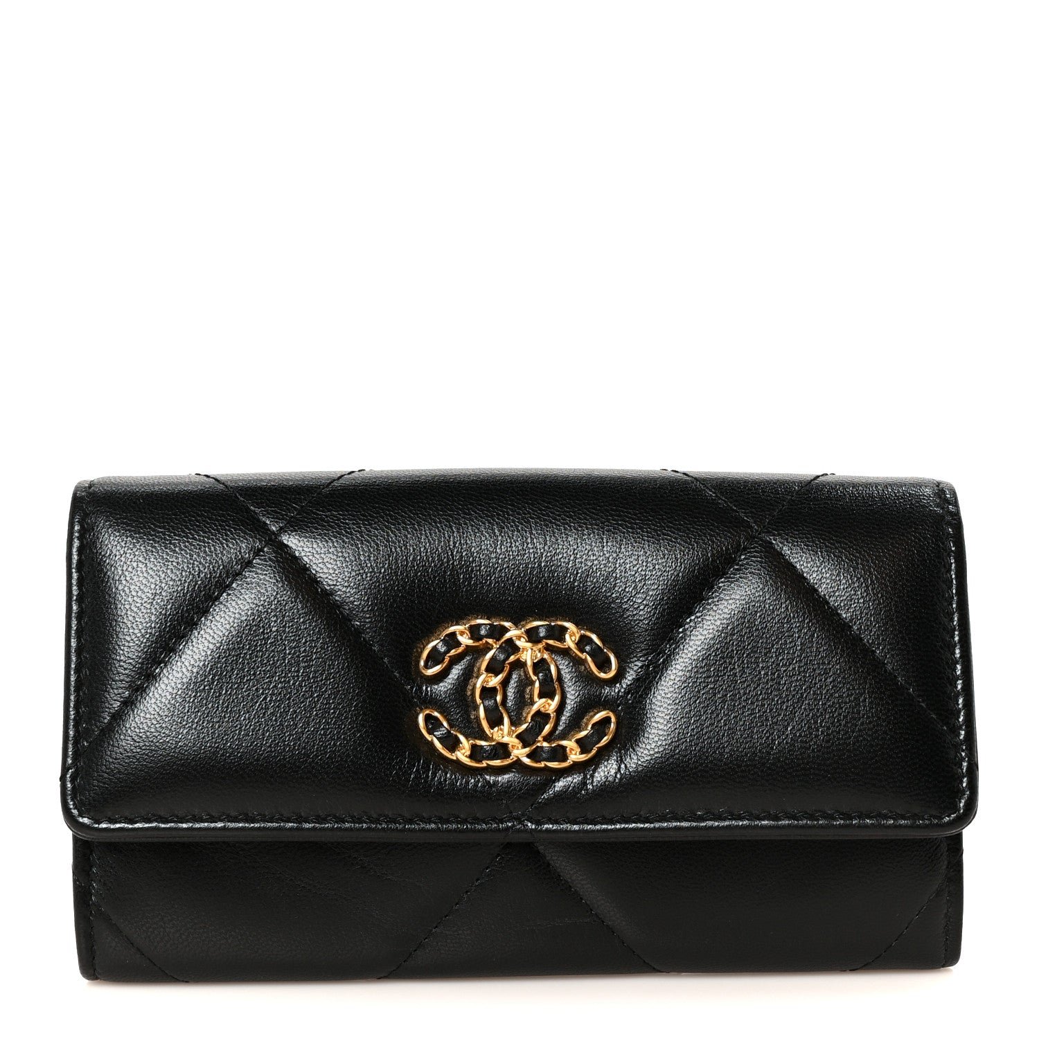 Chanel Lambskin Quilted Chanel 19 Flap Wallet Black