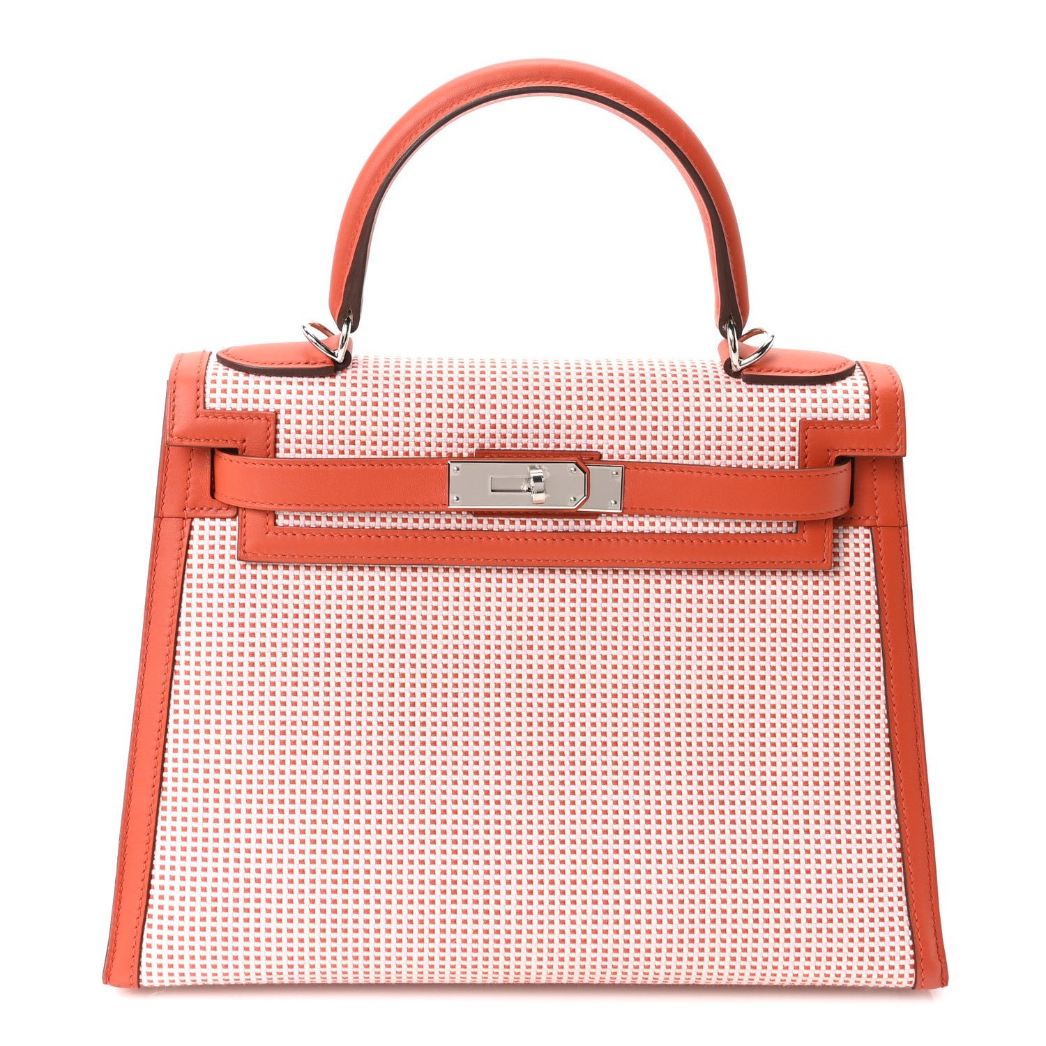 Hermes Toile Quadrille Swift Kelly Sellier 28 Ecru Brique Mauve Terre