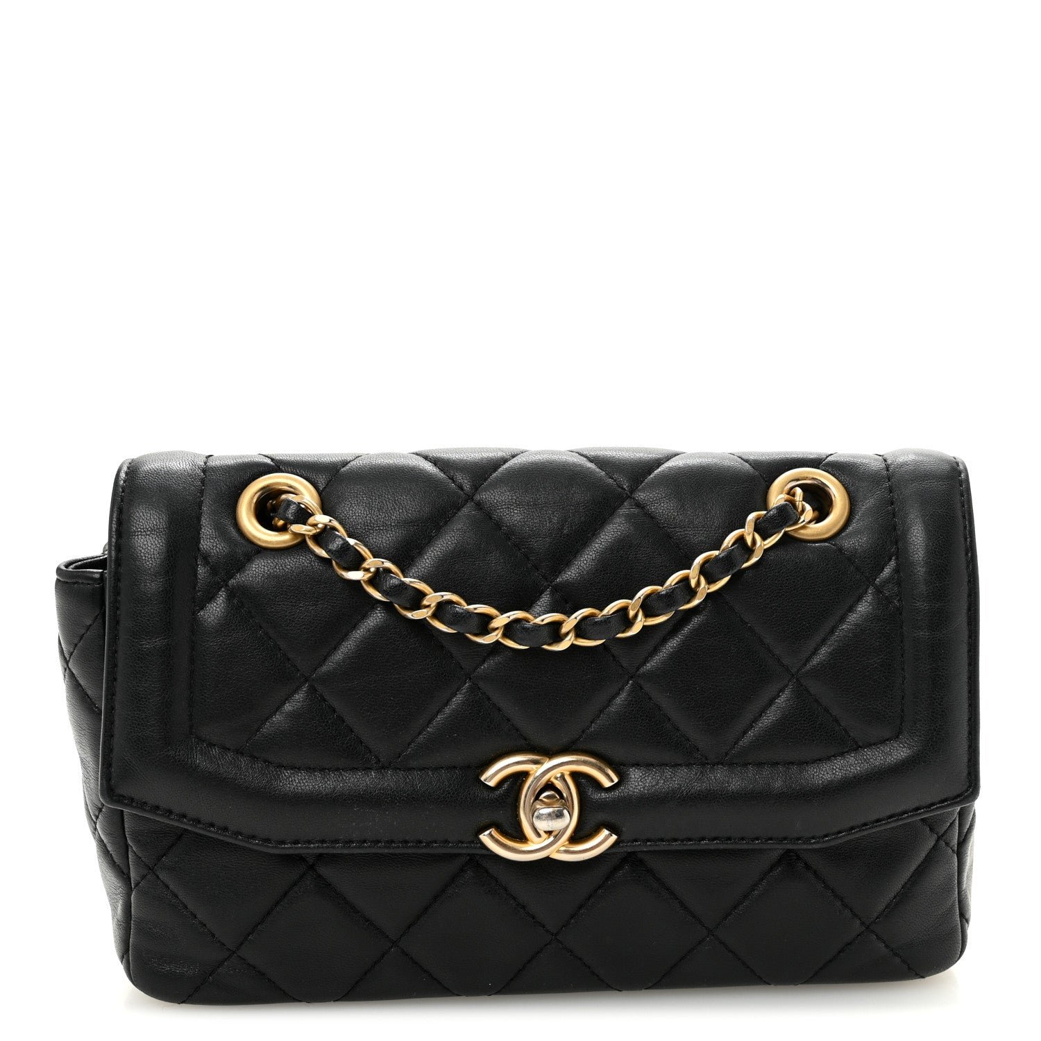 Chanel Shiny Lambskin Quilted Small Single Flap Black