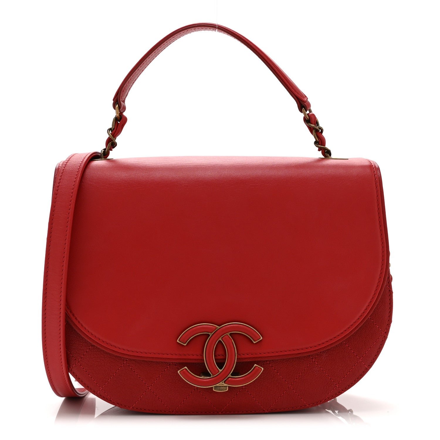 Chanel Shiny Calfskin Goatskin Quilted Small Coco Curve Messenger Flap Red