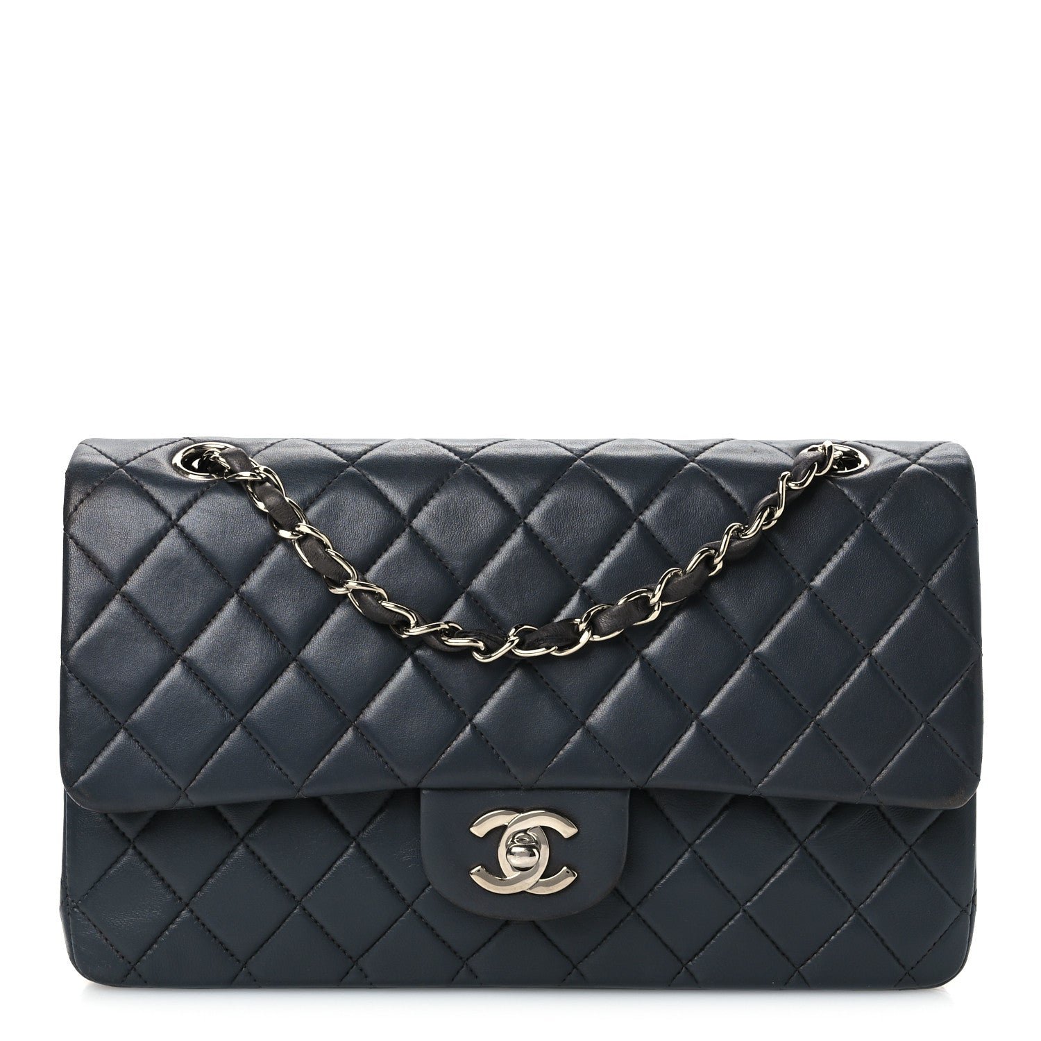 Chanel Lambskin Quilted Medium Double Flap Grey