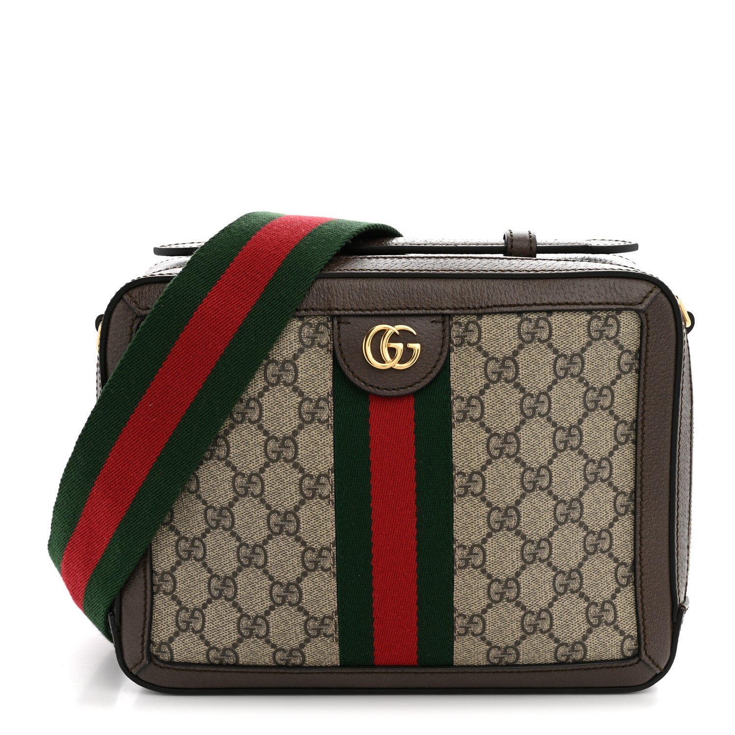 Gucci GG Supreme Monogram Web Small Ophidia Top Handle Shoulder Bag Brown
