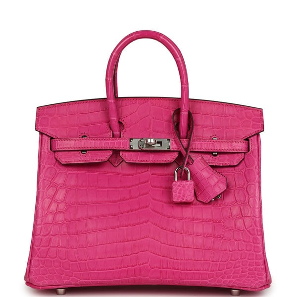 Hermes Hermes Birkin 25 Rose Shocking Matte Niloticus Crocodile Palladium Hardware
