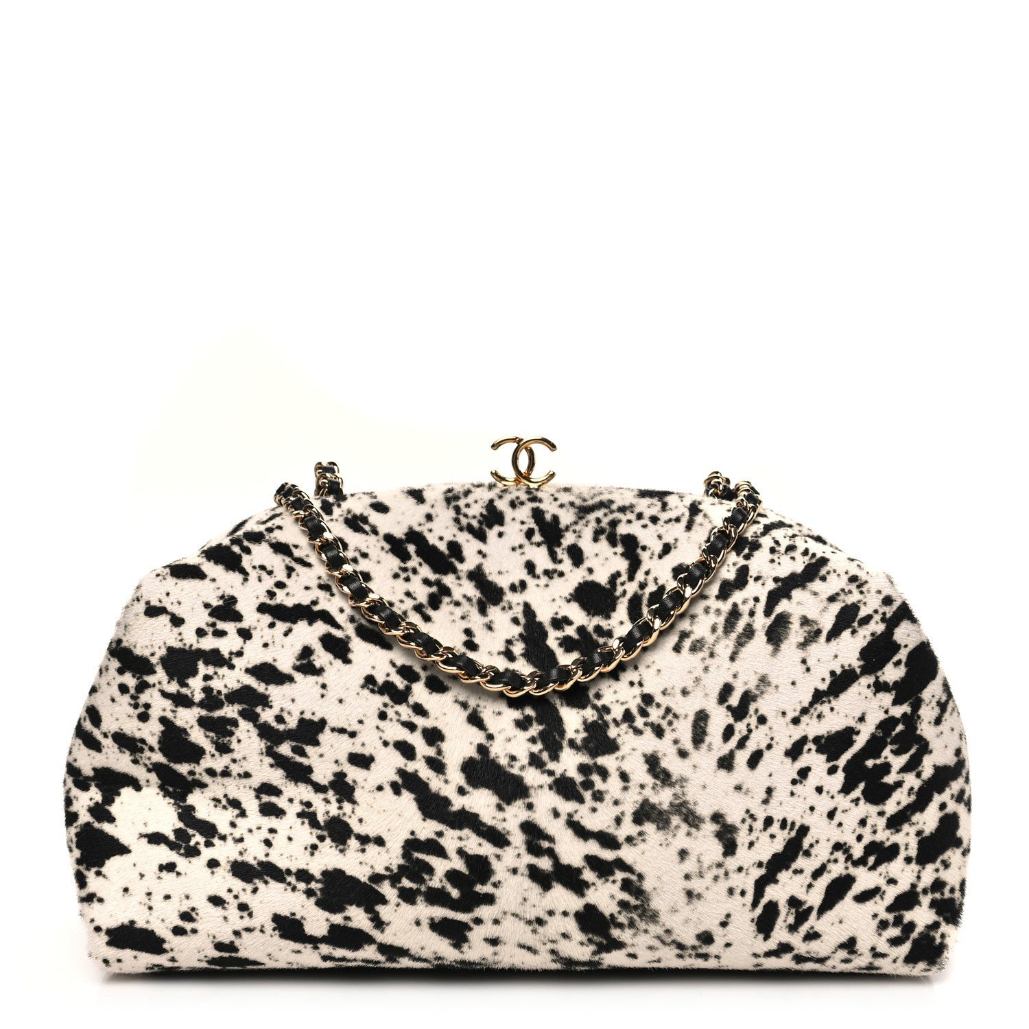 Chanel Lambskin Pony Hair Printed Clutch With Chain Black White