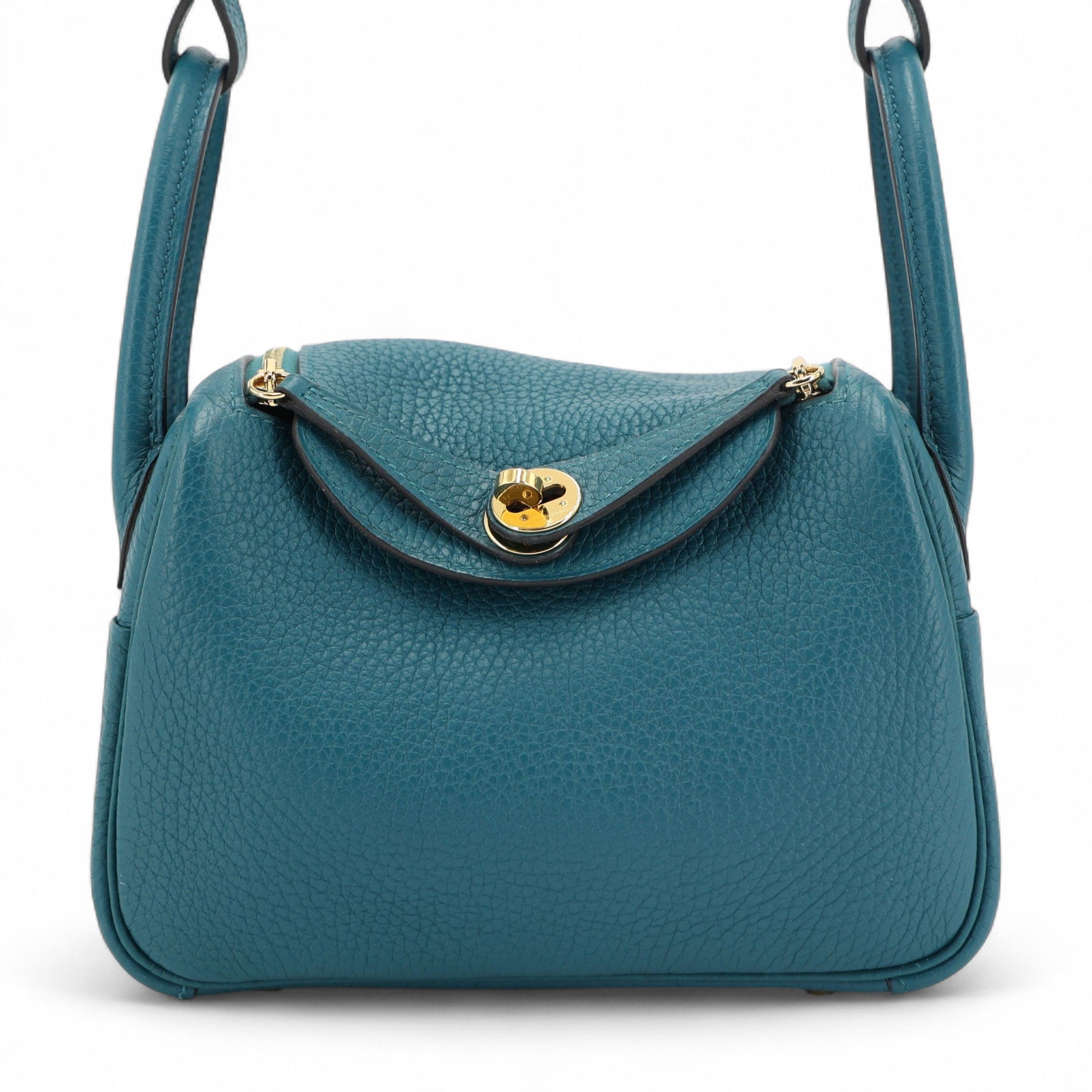 Excellent ( Rank SA ) HERMÈS Mini Lindy Vert Bosphore (W0) Clemence Gold hardware Y (2020)
