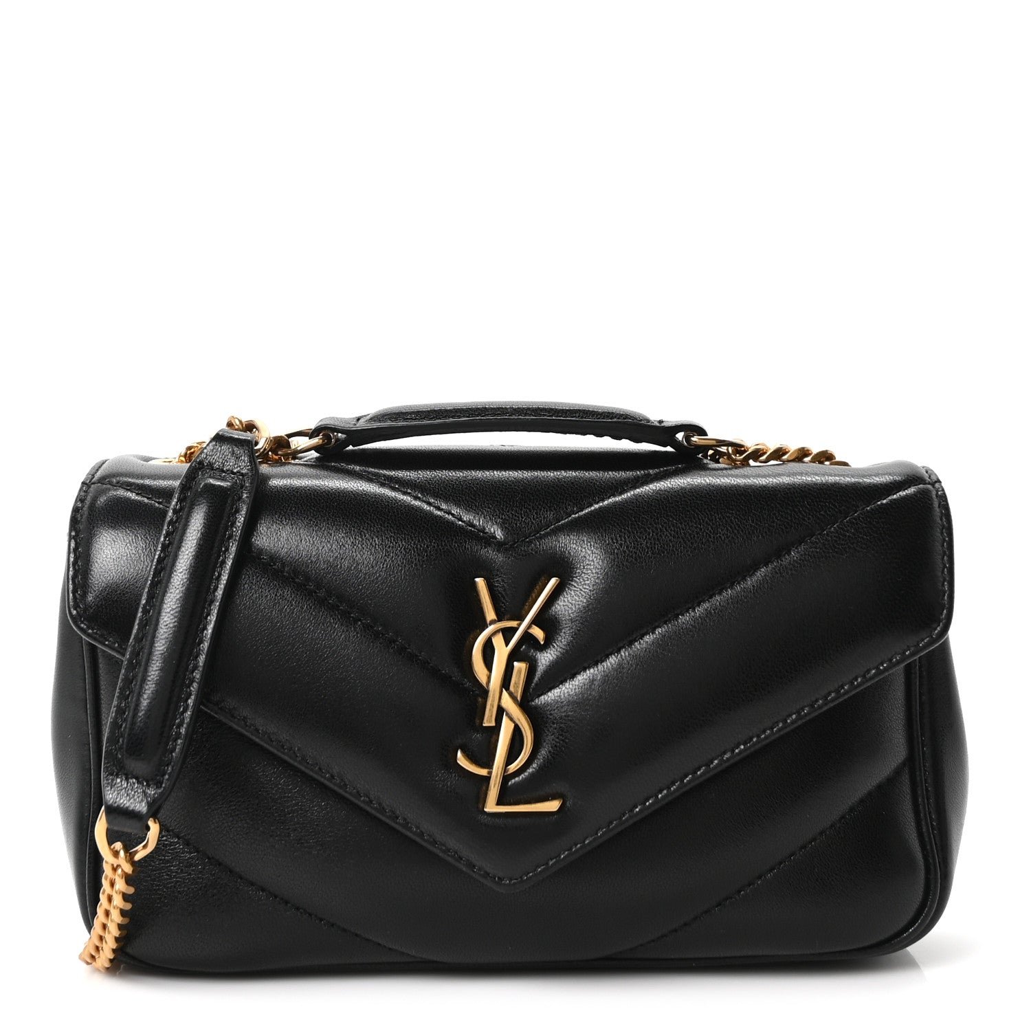 Saint Laurent Lambskin Chevron Quilted Mini LouLou Black