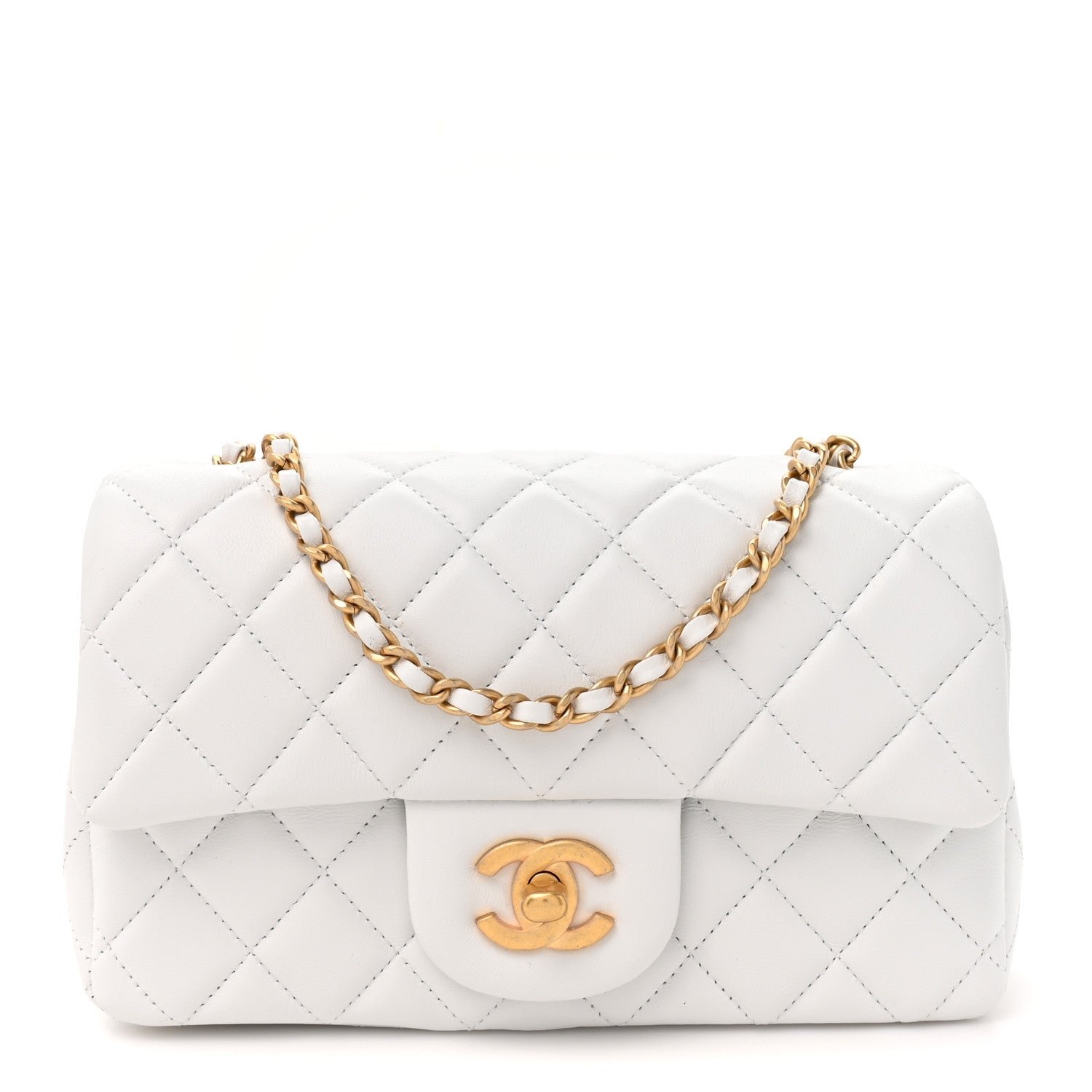 Chanel Lambskin Quilted Mini Rectangular Pearl Crush Flap White