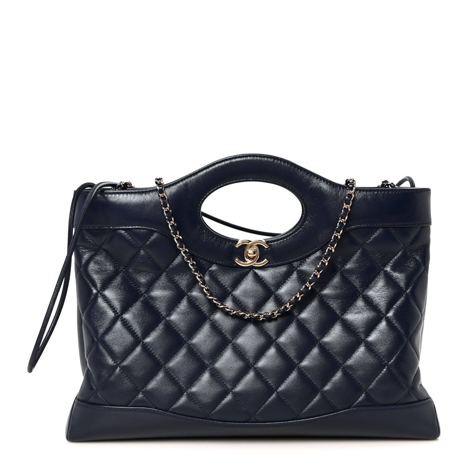 Chanel Shiny Lambskin Quilted 31 Shopping Bag Navy