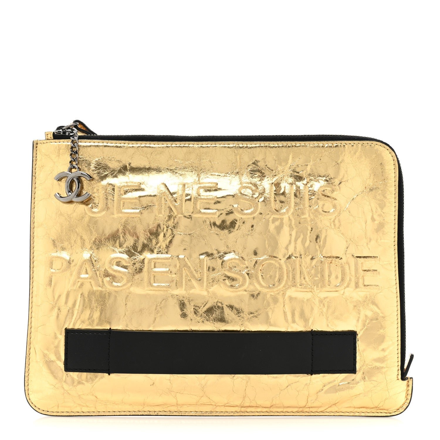 Chanel Metallic Lambskin Medium Je Ne Suis Pas En Solde Pouch Clutch Gold
