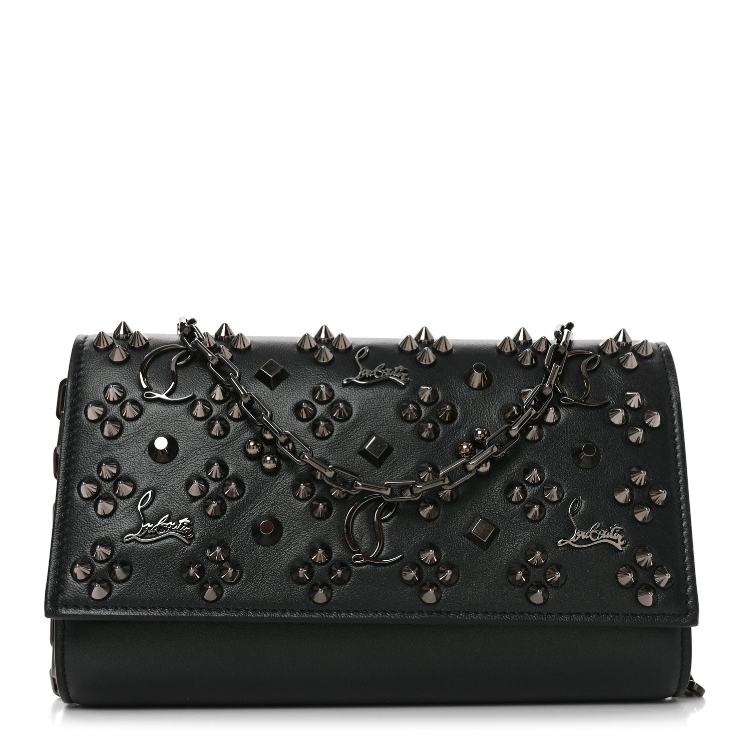 Christian Louboutin Calfskin Spikes Loubinthesky Paloma Clutch Zaffiro Zaffiro