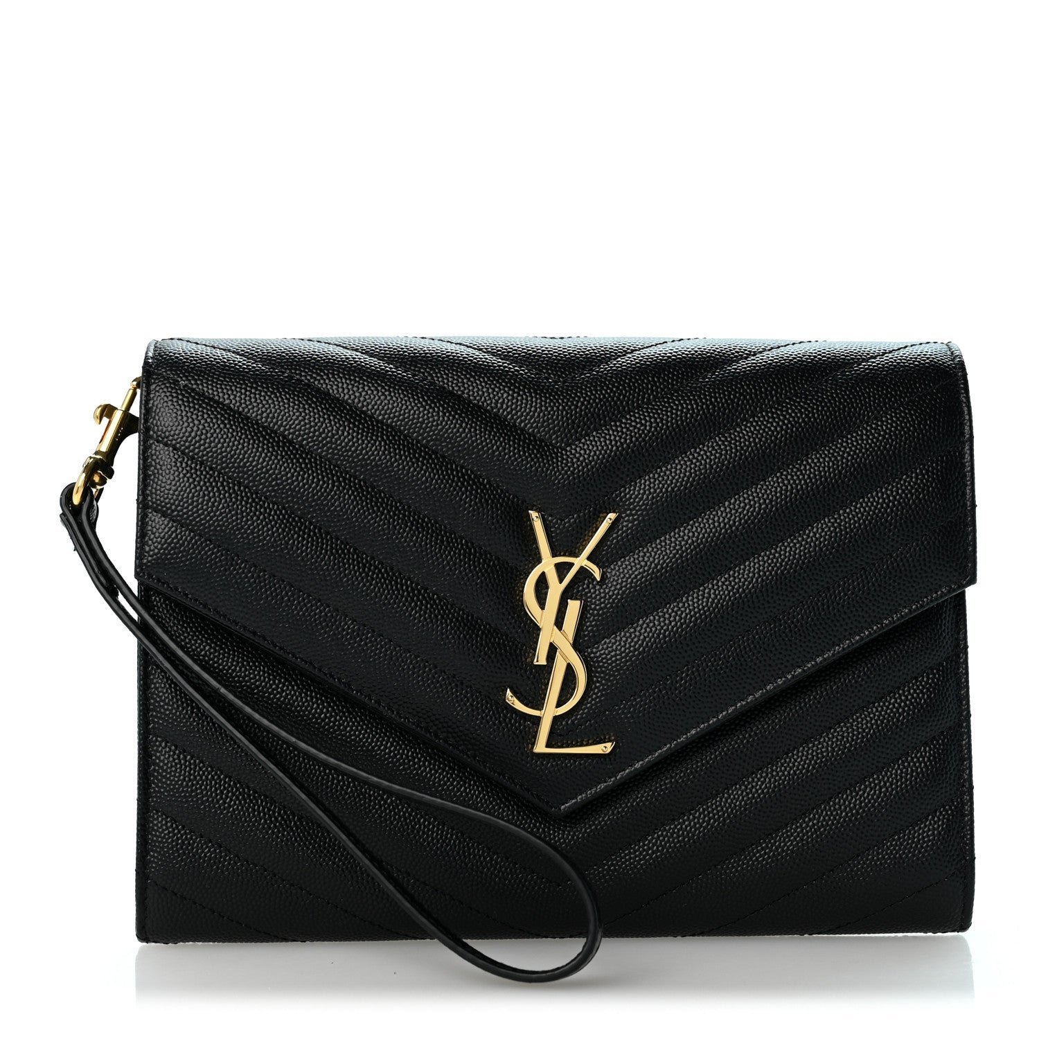 Saint Laurent Grain De Poudre Matelasse Chevron Monogram Envelope Clutch Black