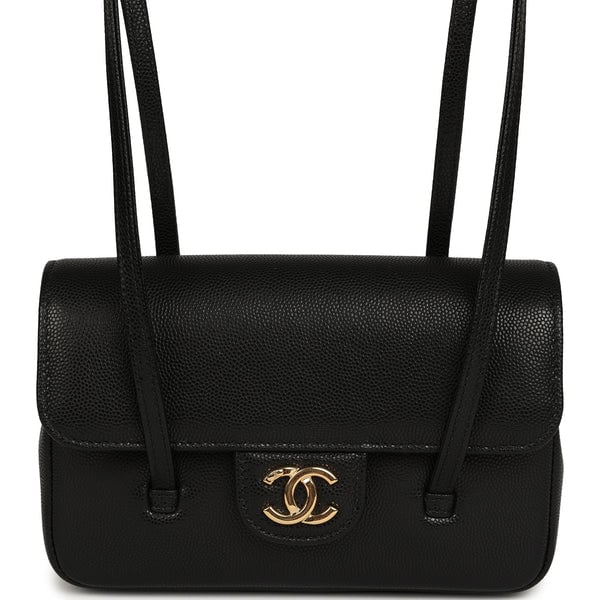 Chanel Mini Preppy Coco Clutch with Straps Black Shiny Caviar Brushed Gold Hardware