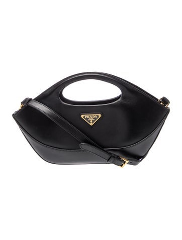Enameled Metal Triangle City Calf Leather Handle Bag