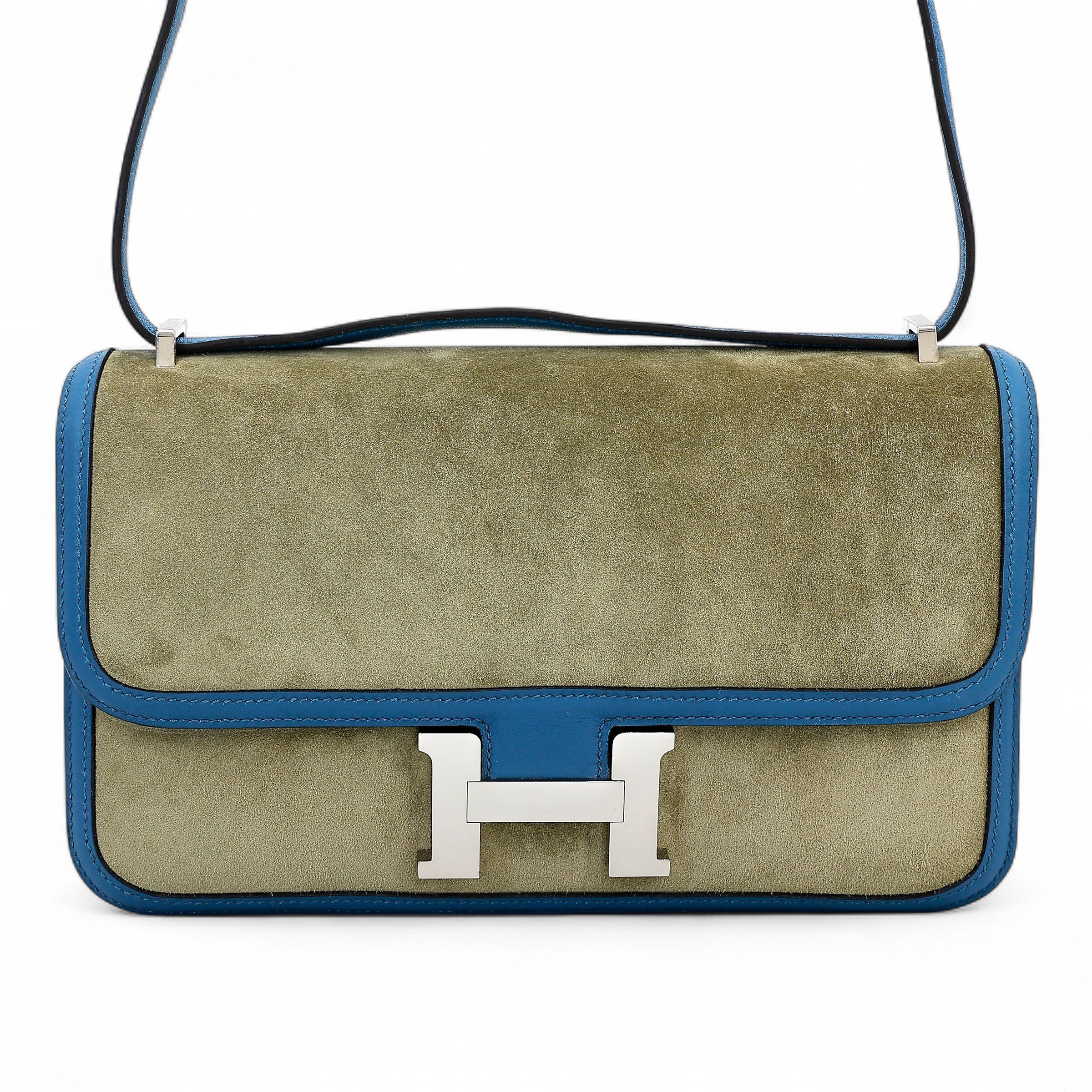 Hermes Very Good ( Rank A) HERMÈS Constance Elan Bleu de Galice (S7) Doblis Suede Swift Palladium hardware Square Q (2013)