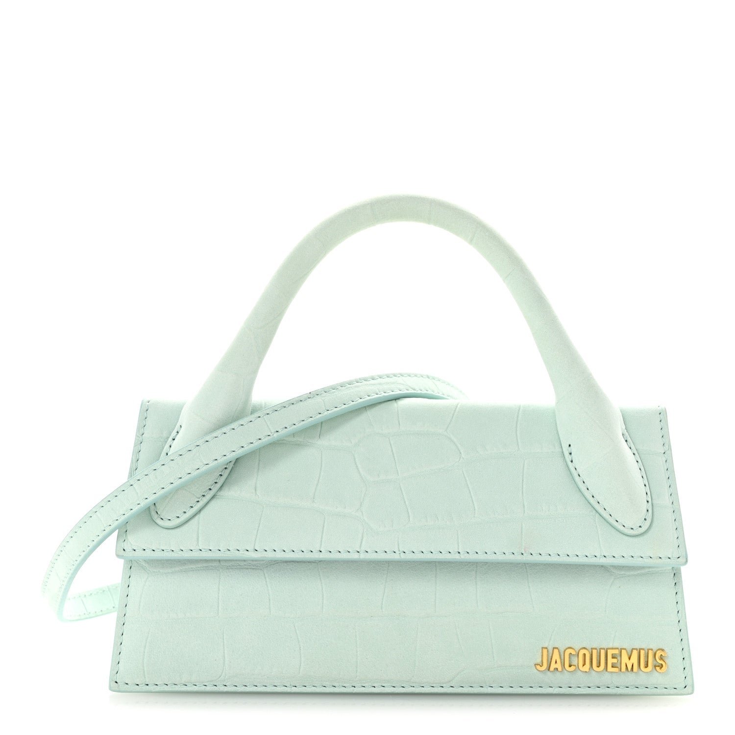 Jacquemus Nubuck Crocodile Embossed Le Chiquito Long Light Green