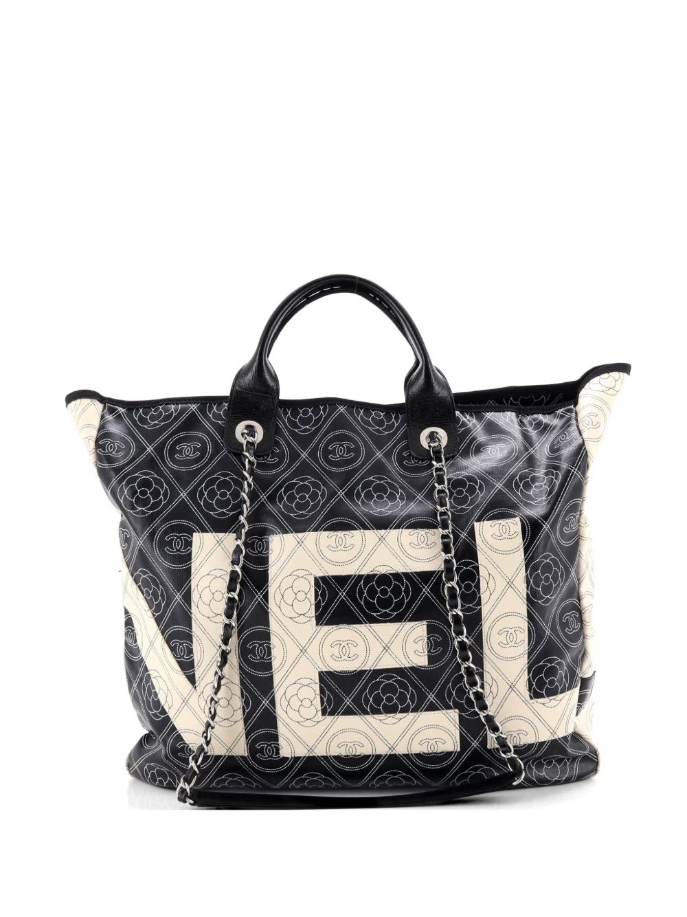 Logo Camellia Shopping Printed Coated Canvas Medium tote bag