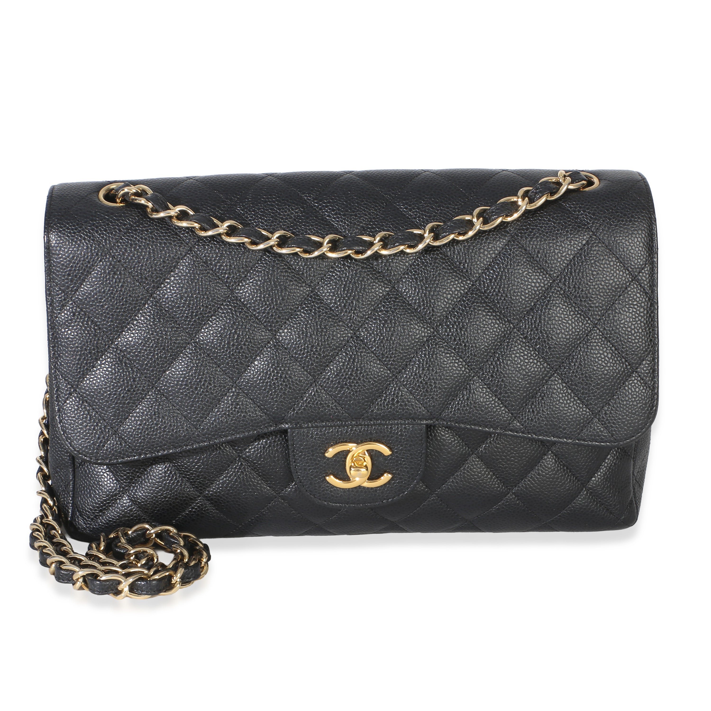 Black Quilted Caviar Jumbo Double Flap Bag