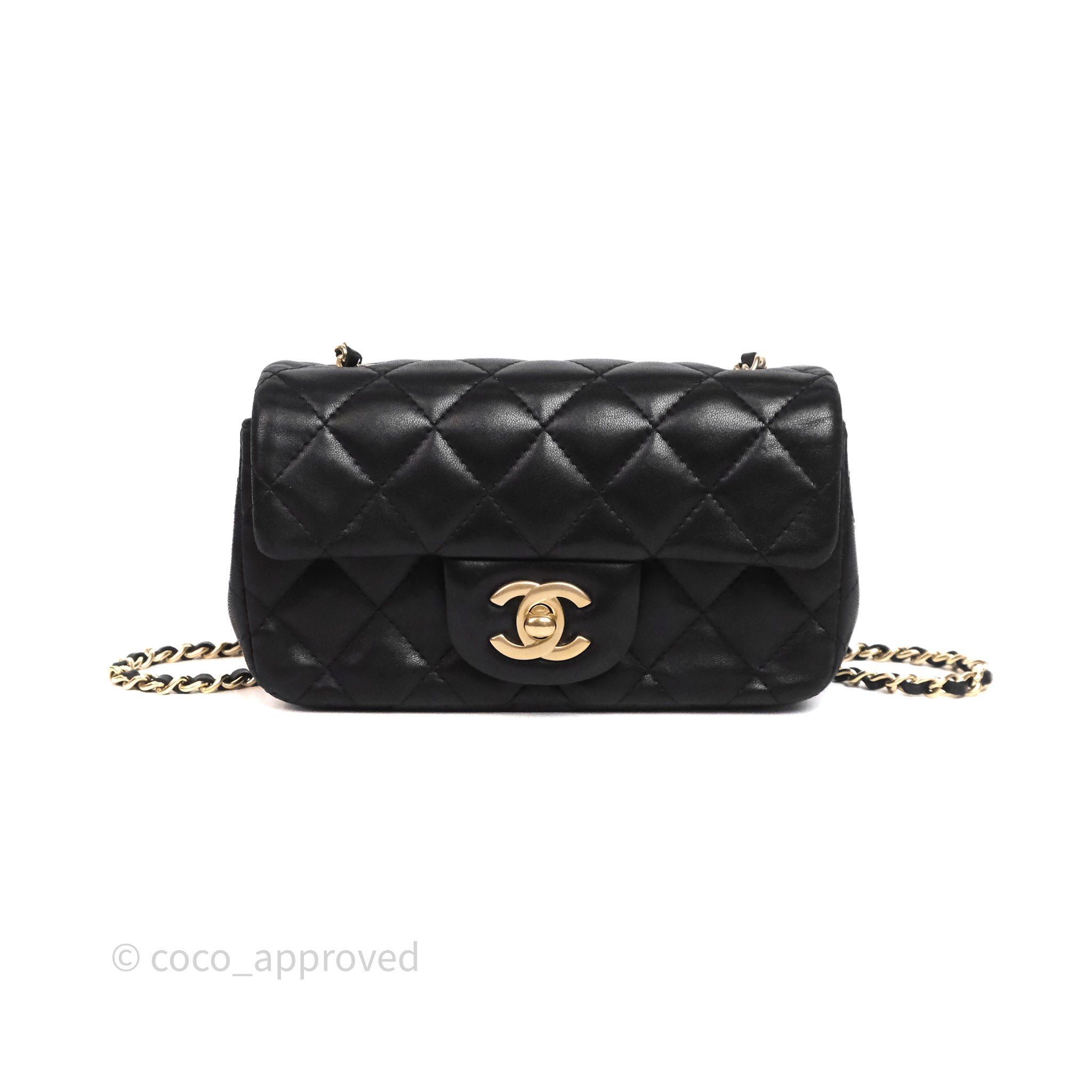 Chanel Quilted Extra Mini Rectangular Flap Black Lambskin Aged Gold Hardware