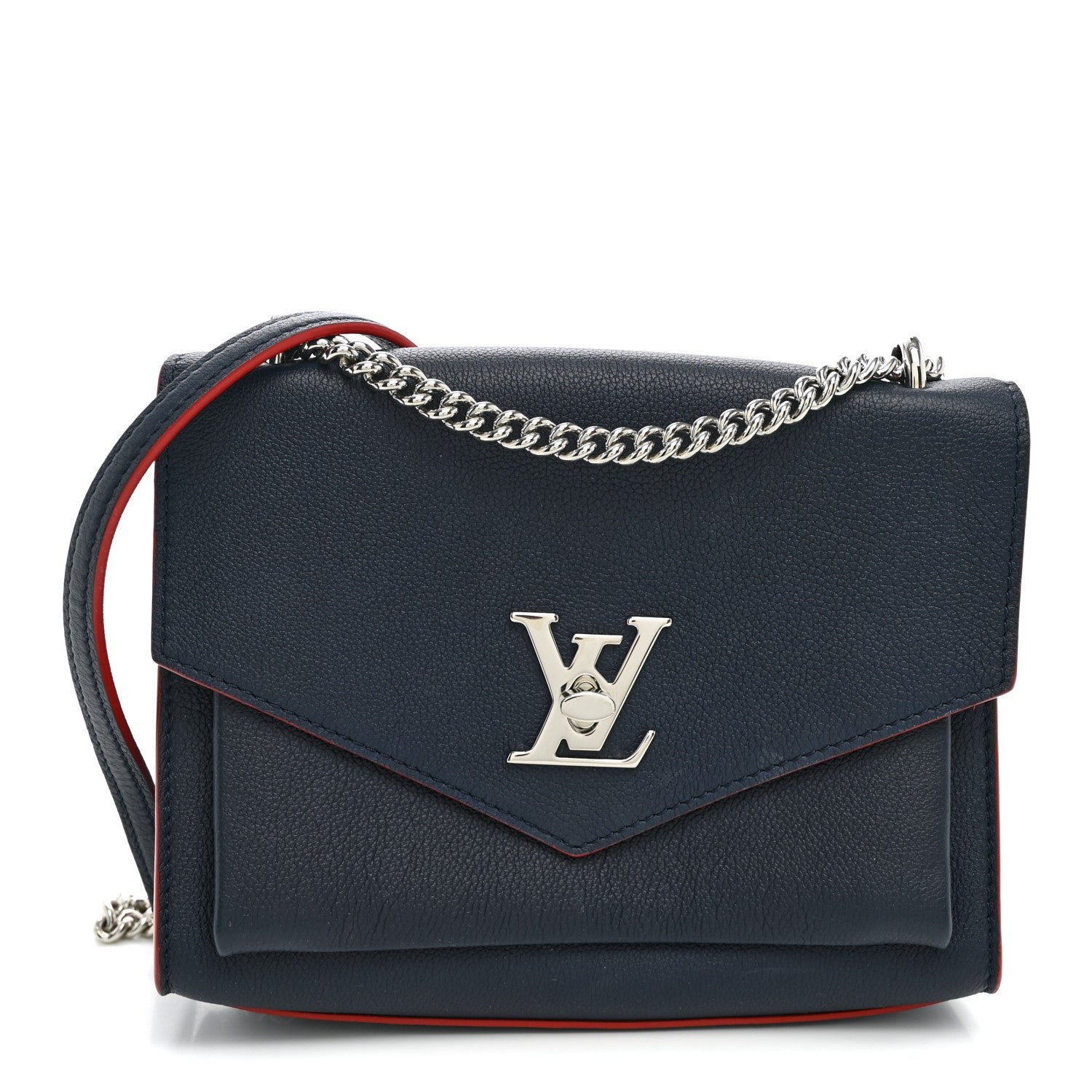 Louis Vuitton Soft Calfskin Mylockme Chain Bag BB Marine Rouge