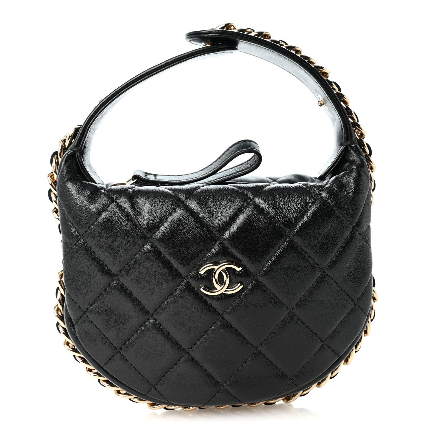 Chanel Lambskin Quilted Chain Around Pouch Hobo Black