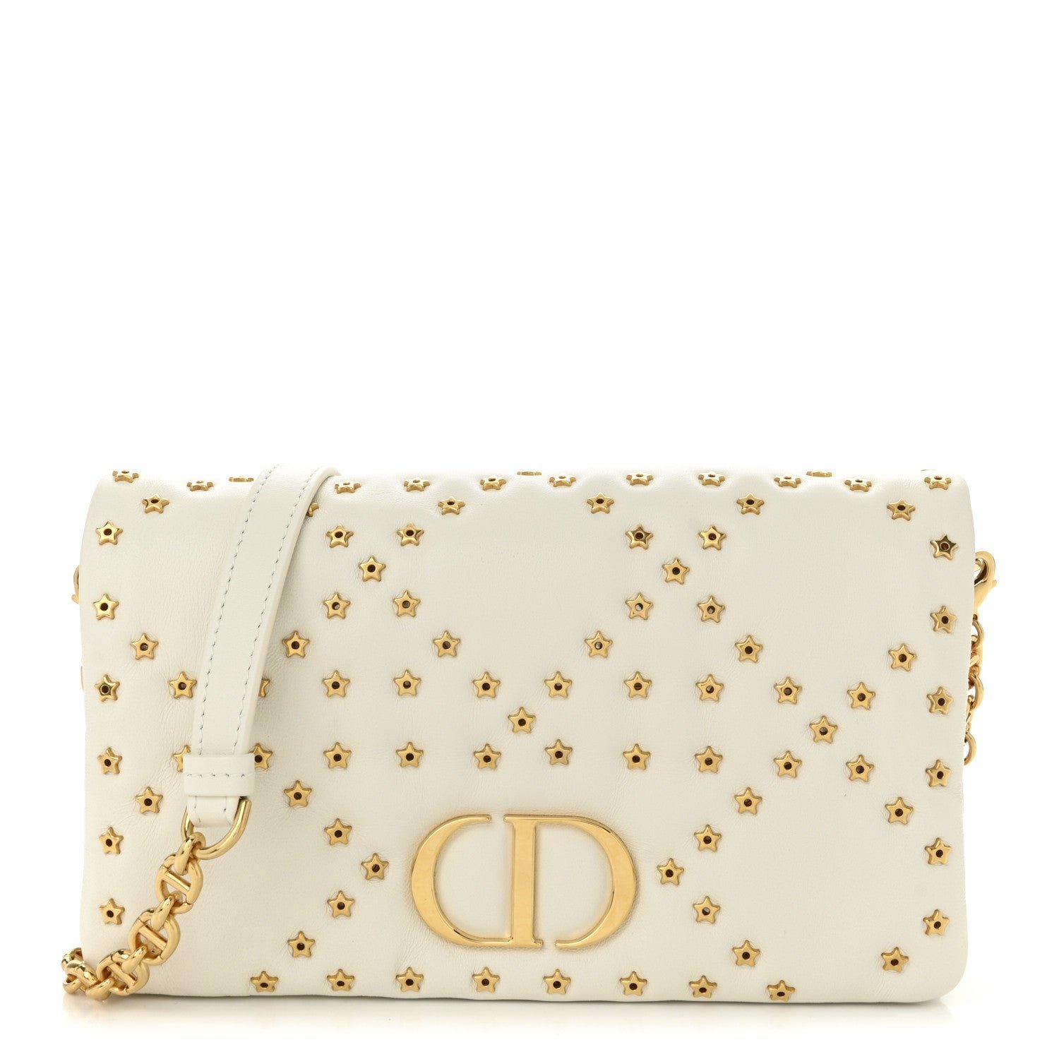 Dior Lambskin Macrocannage Lucky Star Studded Caro Pouch Latte