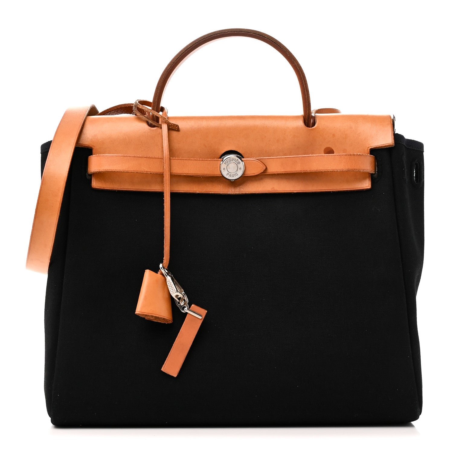 Hermes Toile Vache Calfskin Herbag 30 PM Black Natural