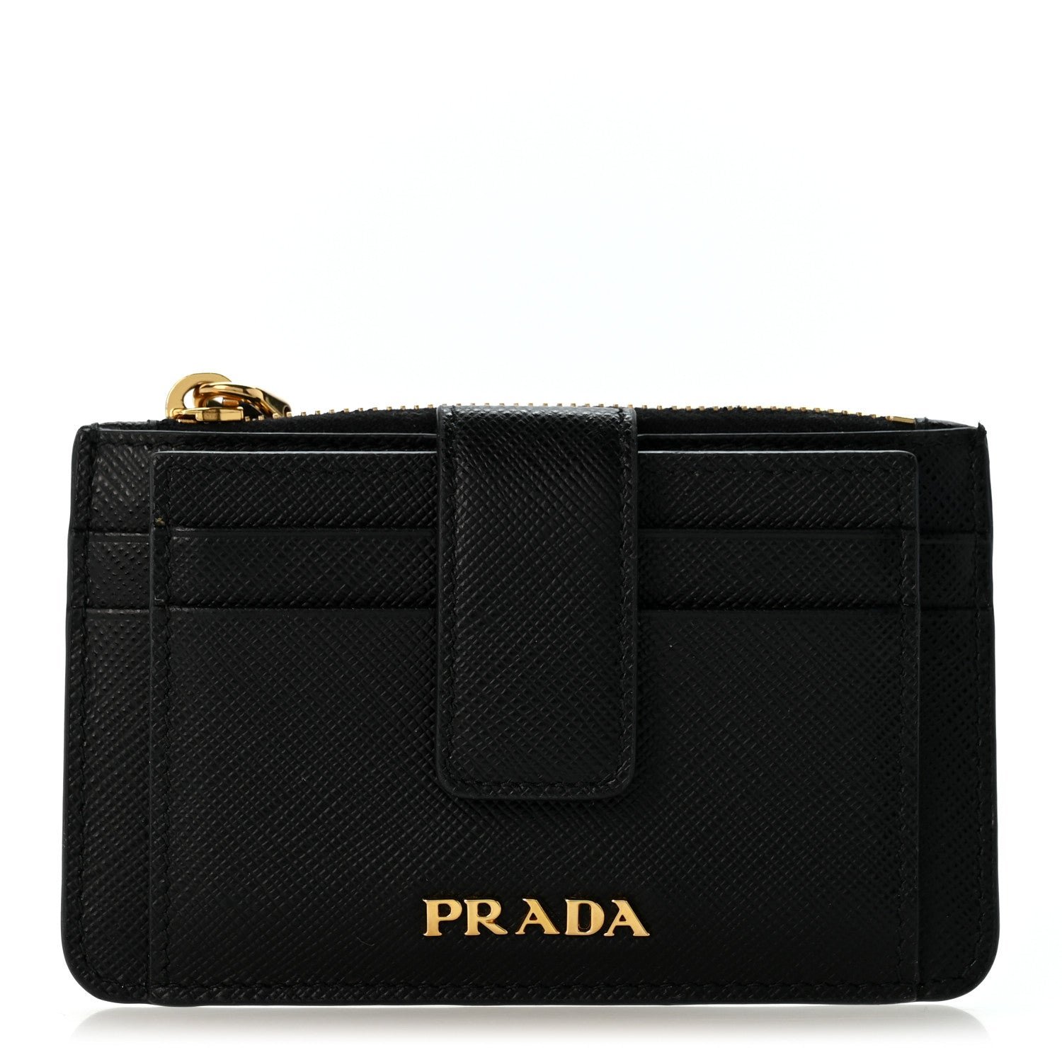 Prada Saffiano Metal Coin Case Card Holder Black