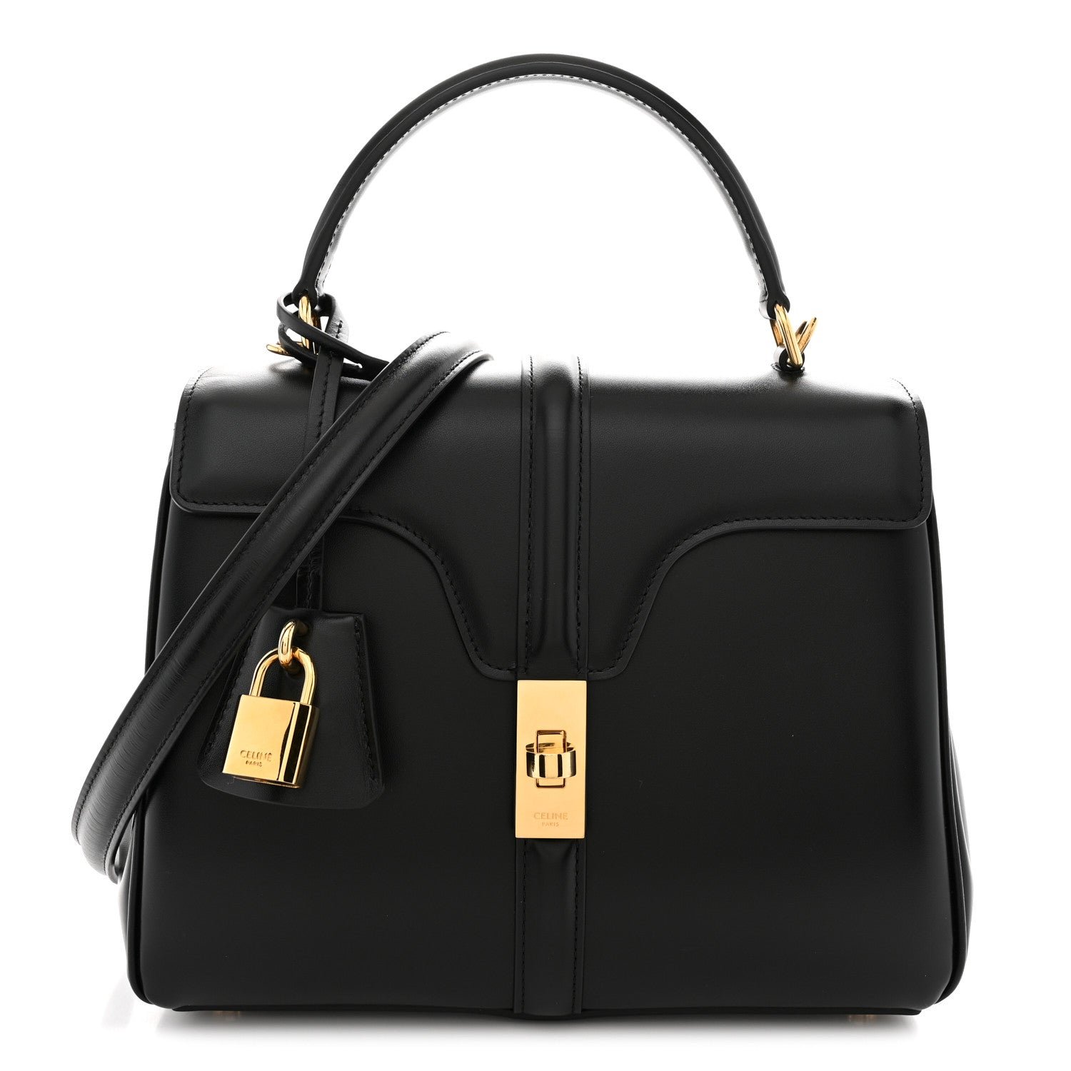 Celine Satinated Calfskin Small 16 Top Handle Bag Black