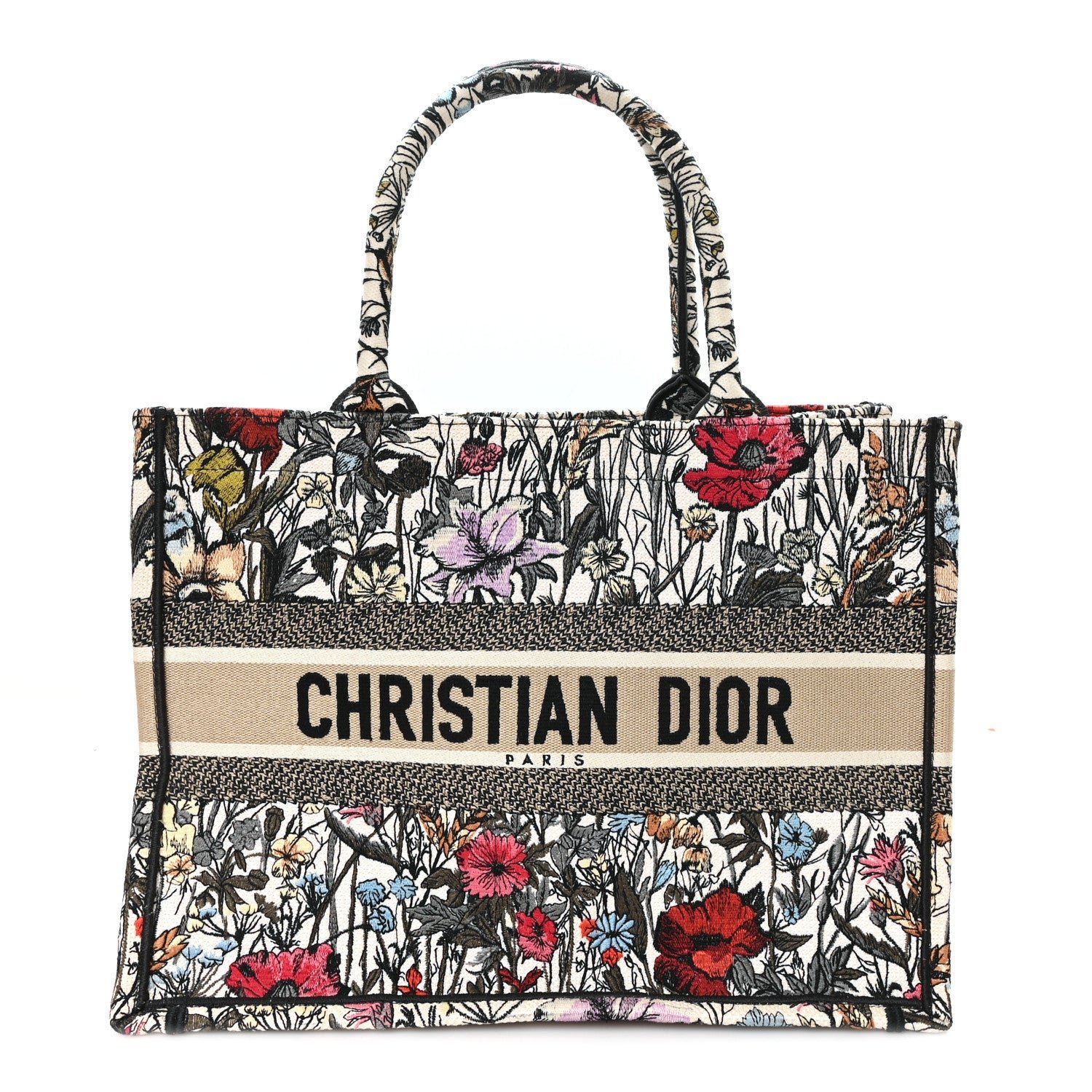 Christian Dior Canvas Embroidered Medium Mille Fleurs Book Tote Multicolor