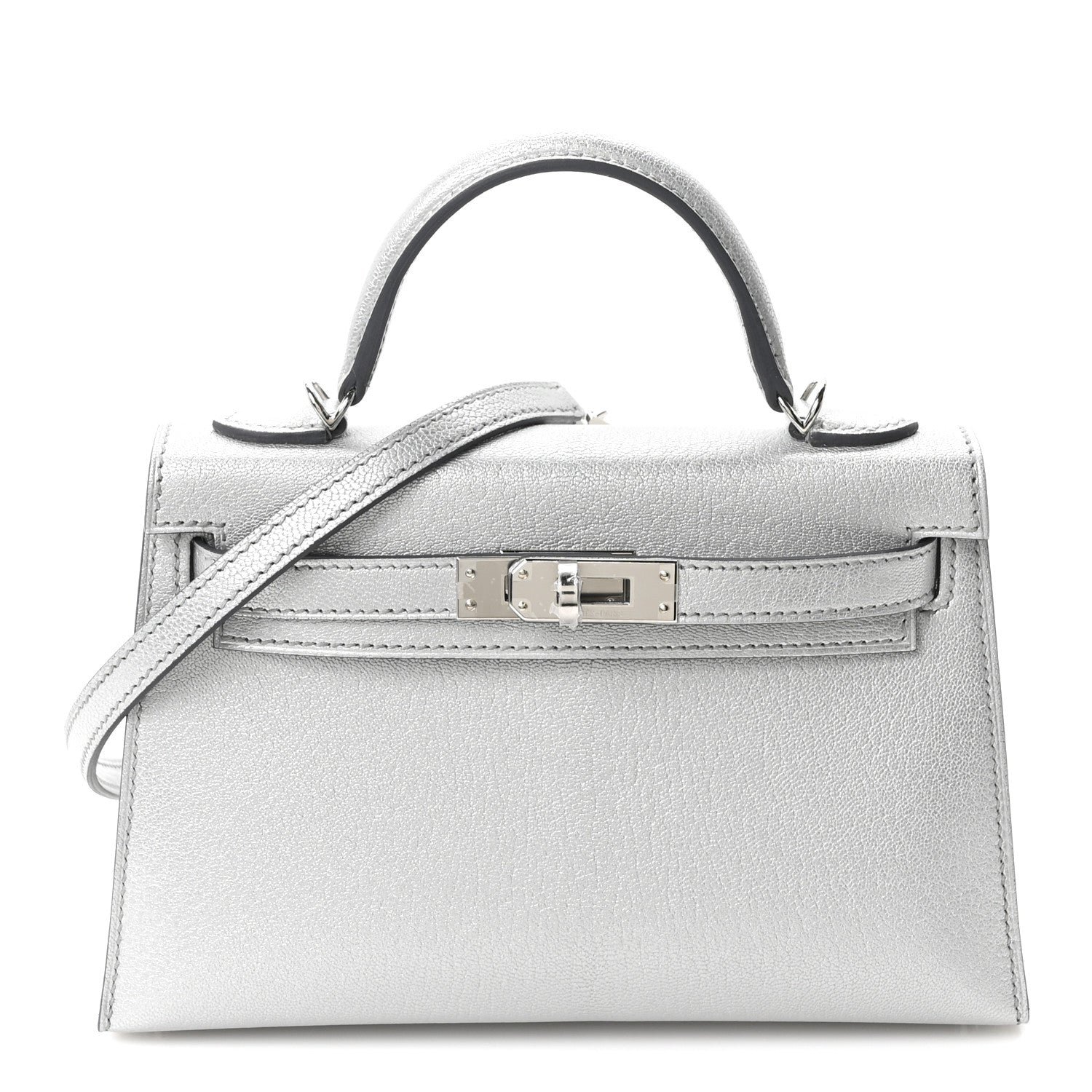 Hermes Metallic Chevre Chamkilight Mini Kelly Sellier 20 Argent