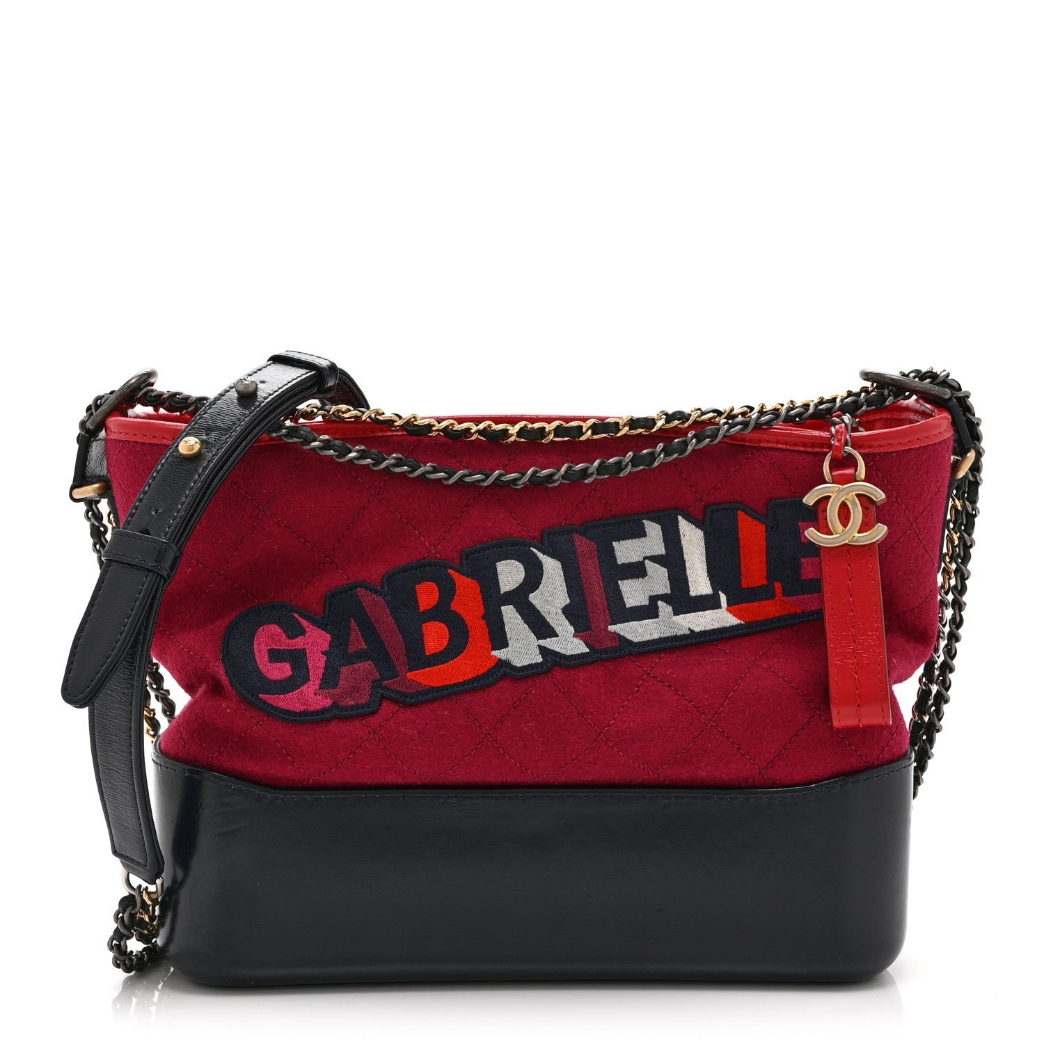 Chanel Wool Calfskin Quilted Medium Gabrielle Hobo Red