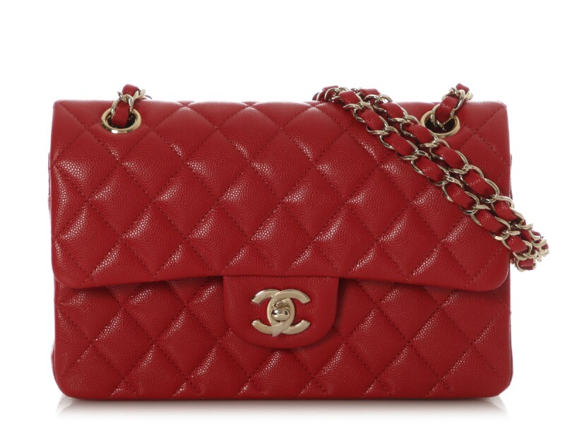 Red Quilted Caviar Small Double Flap Bag Gold Hardware, 2019-2020