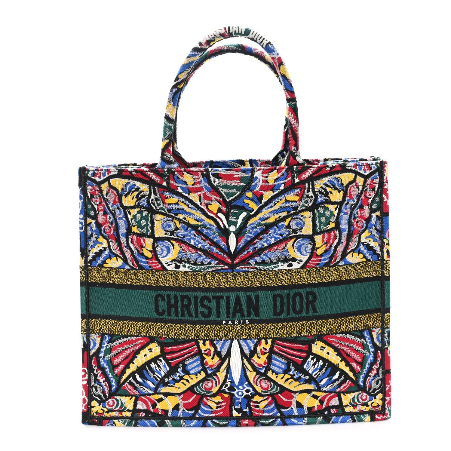 Christian Dior Canvas Embroidered Butterfly Book Tote Black Multicolor