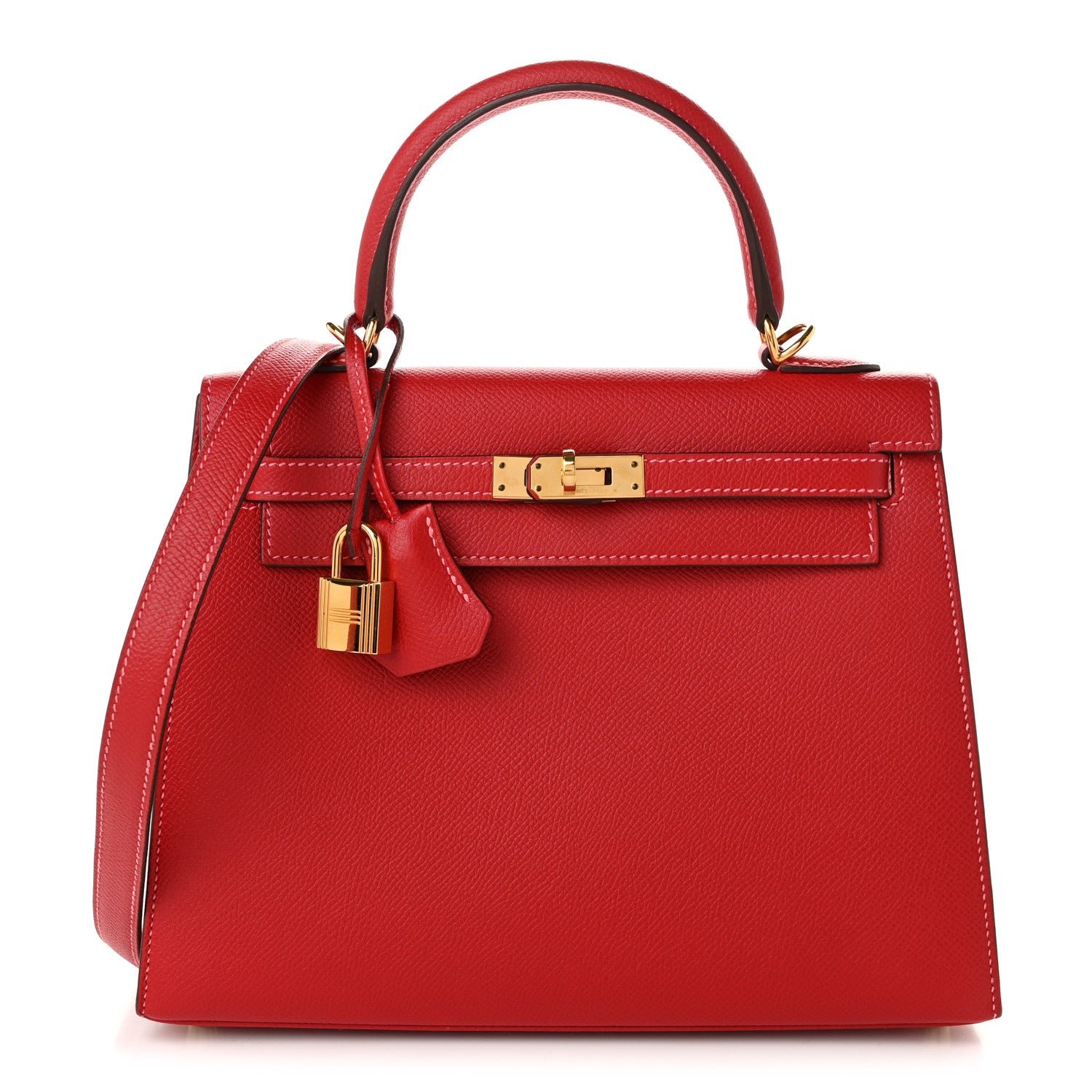 Hermes Epsom Horseshoe Kelly Sellier 25 Rouge Casaque Rose Lipstick