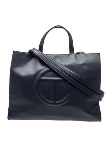 Telfar Vegan Leather Navy Shopping Bag Medium