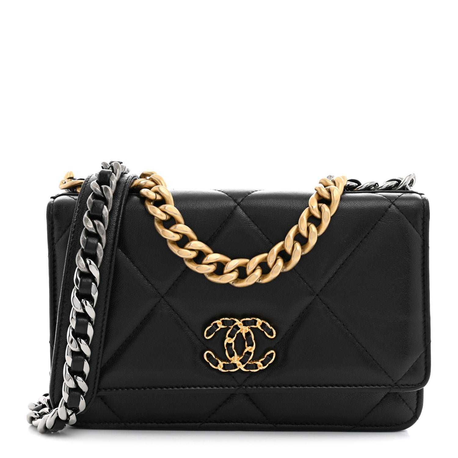 Chanel Lambskin Quilted Chanel 19 Wallet On Chain WOC Black