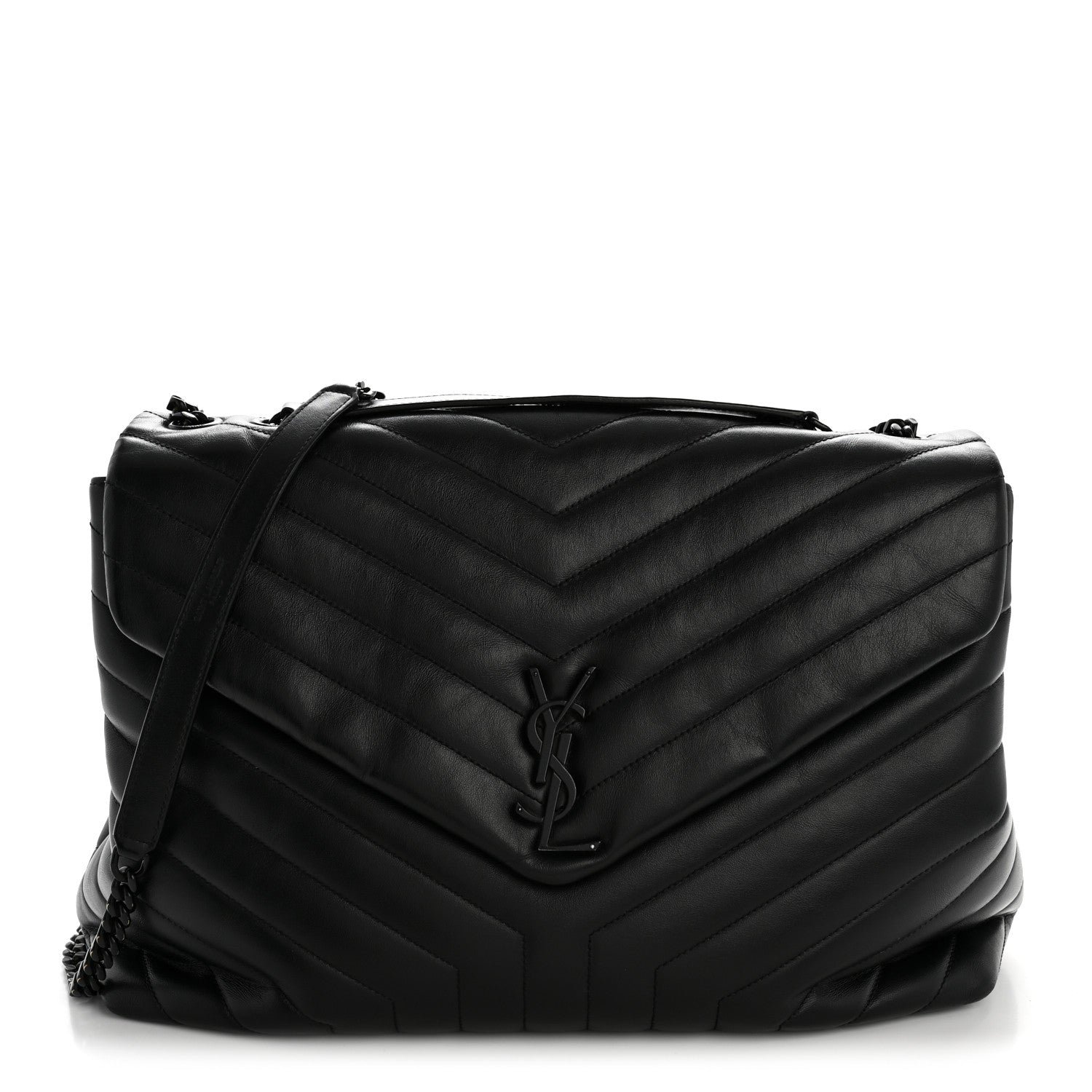 Saint Laurent Calfskin Y Quilted Monogram Large Loulou Chain Satchel Black
