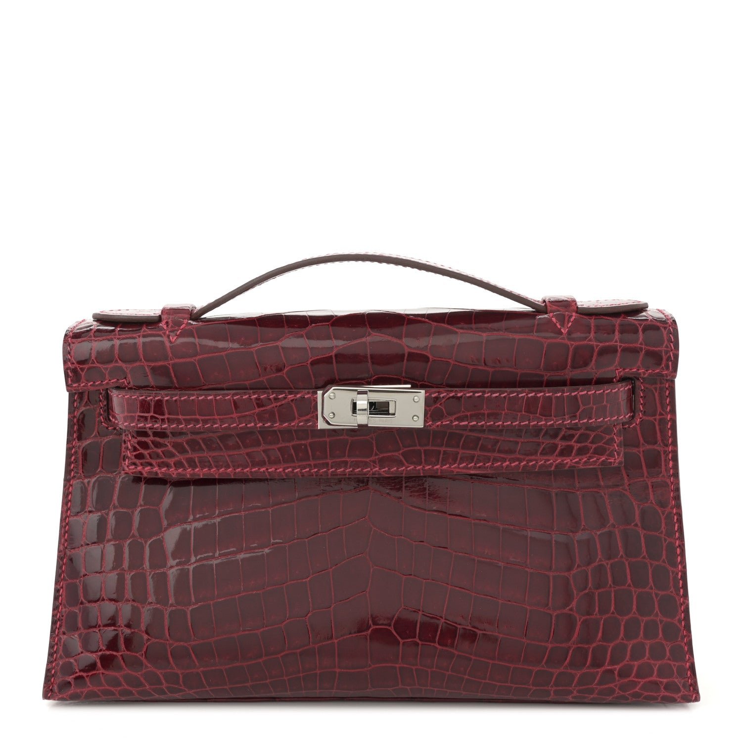 Hermes Shiny Niloticus Crocodile Kelly Pochette Rouge H
