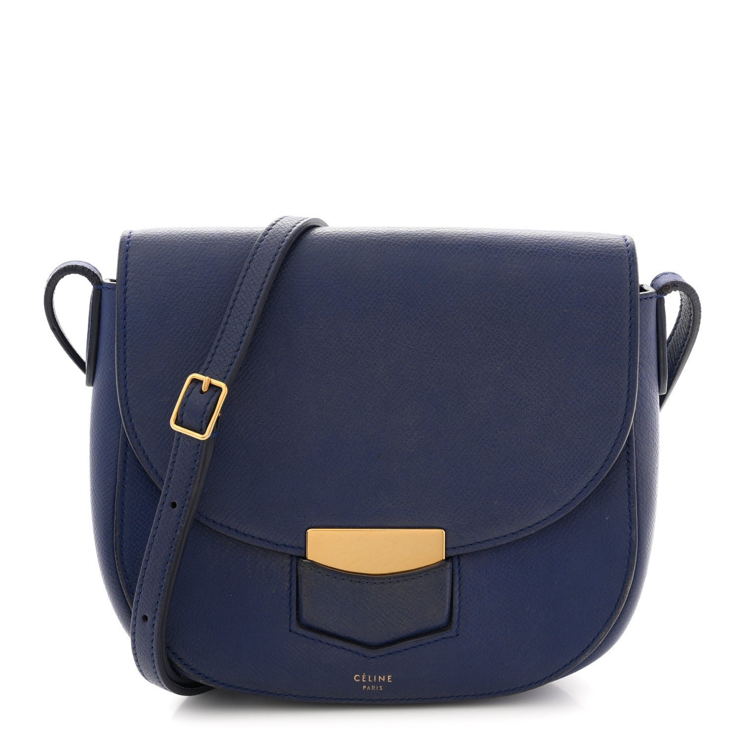 Celine Grained Calfskin Small Trotteur  Indigo