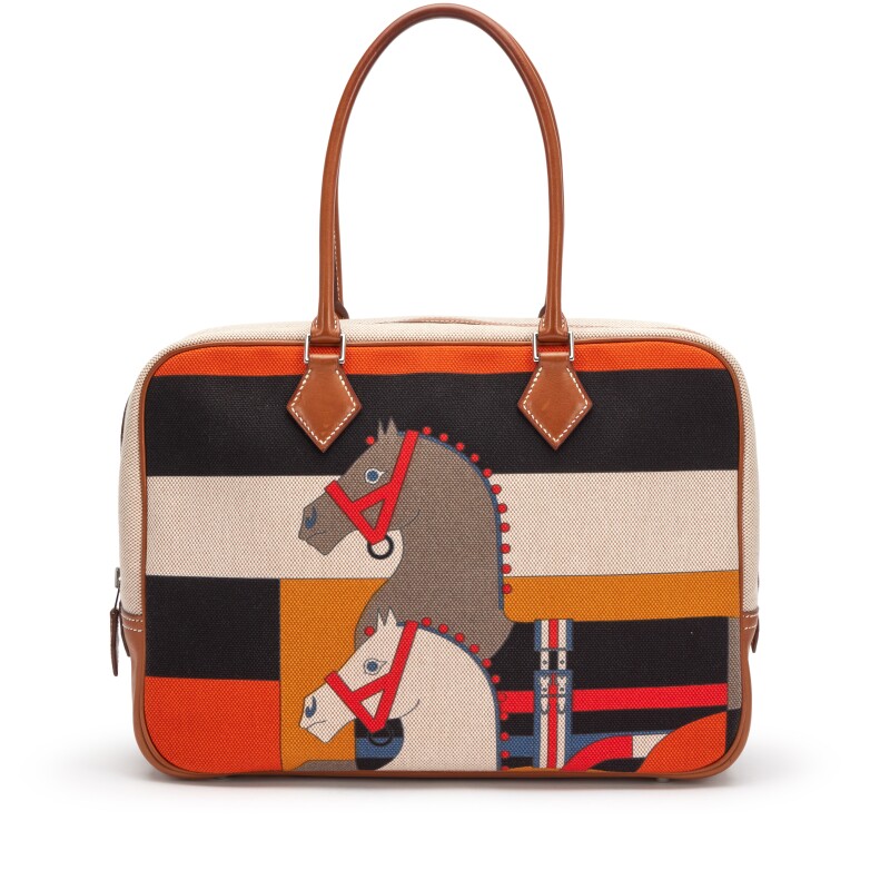 Hermes Barenia and Rocobar Print Toile Plume 32 Palladium Hardware, 2013
