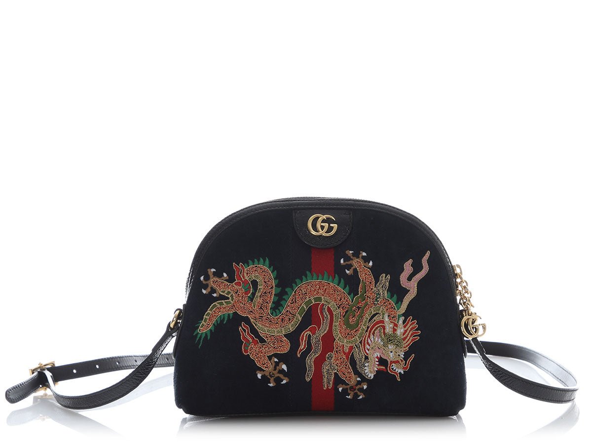 Gucci Gucci Dragon-Embroidered Blue Suede Ophidia Shoulder Bag