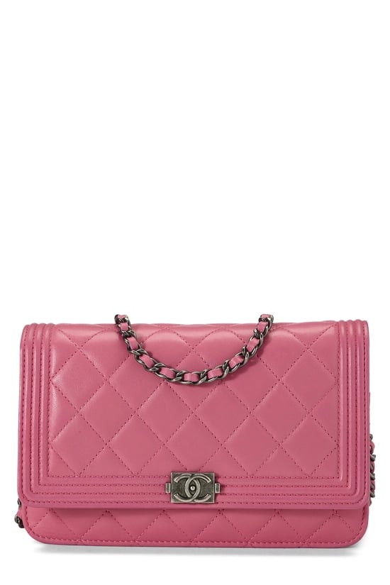 Pink Lambskin Boy Wallet on Chain (WOC)