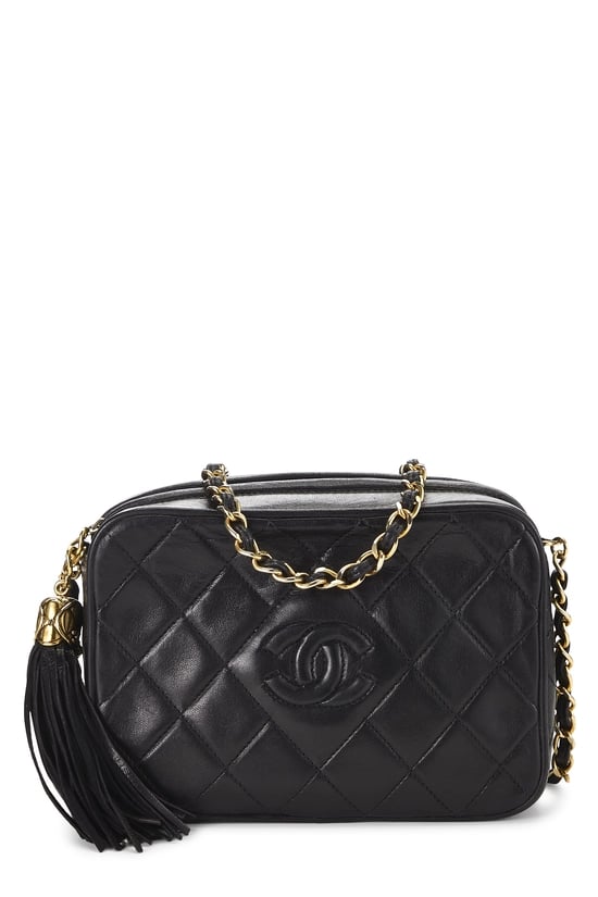Black Lambskin Diamond 'CC' Camera Bag Mini