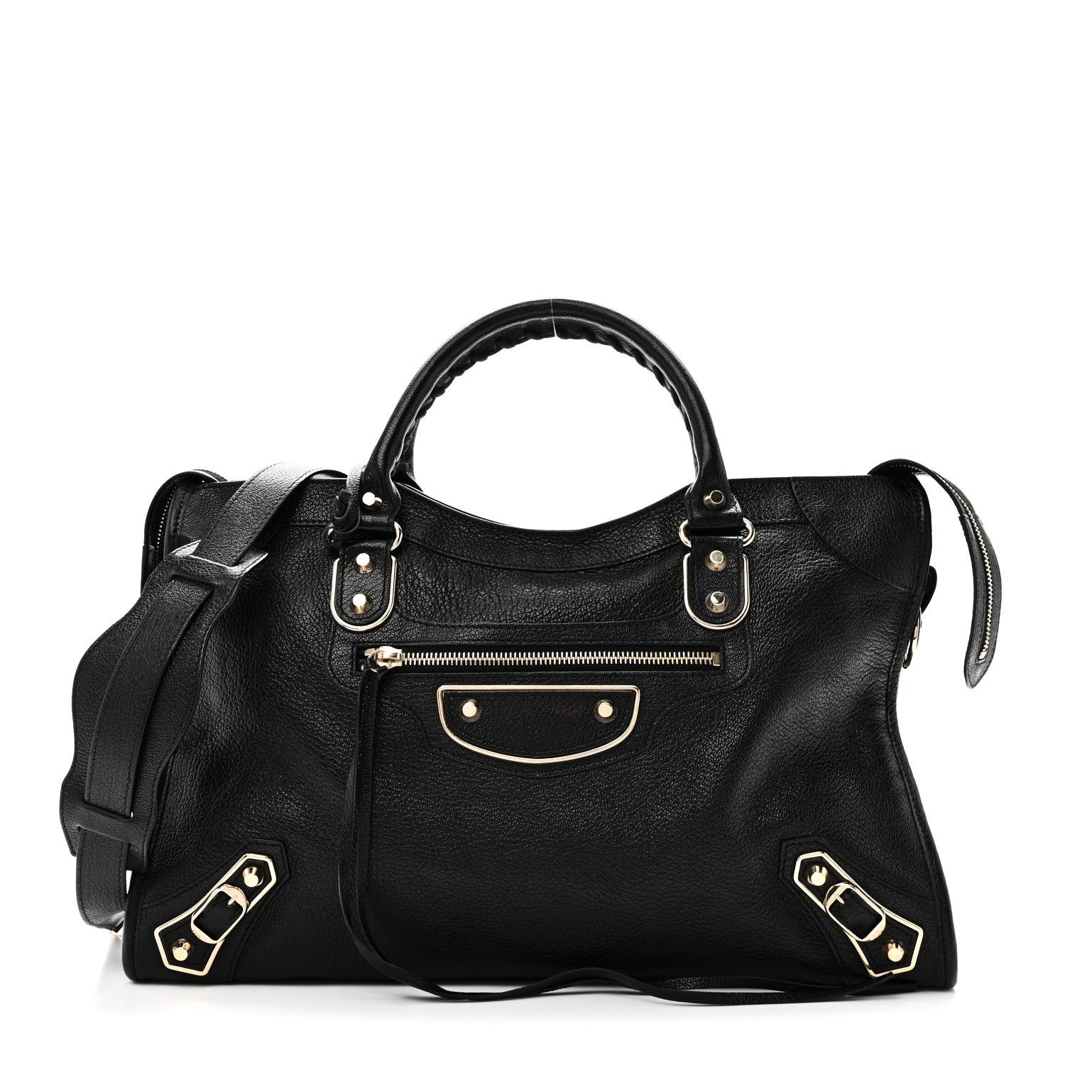 Balenciaga Chevre Gold Metallic Edge Hardware City Black