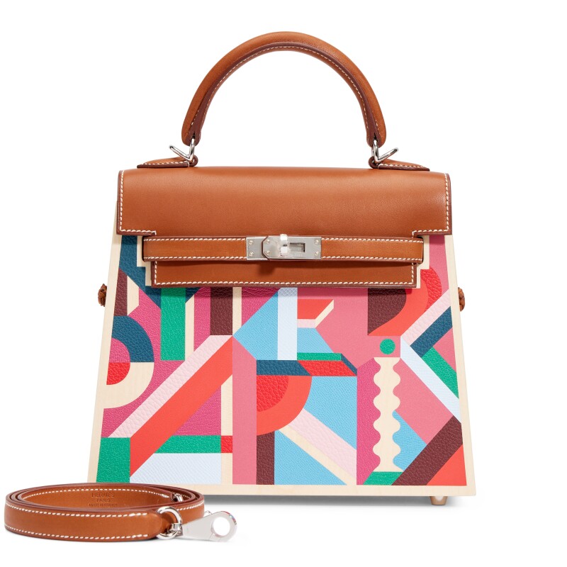 Hermes Limited Edition Fauve Barenia, Multicolor Clemence, Togo, Epsom, Madame, Tadelakt, Chèvre and Wood Kellywood Perspective Cavaliere Kelly 22 Palladium Hardware, 2026