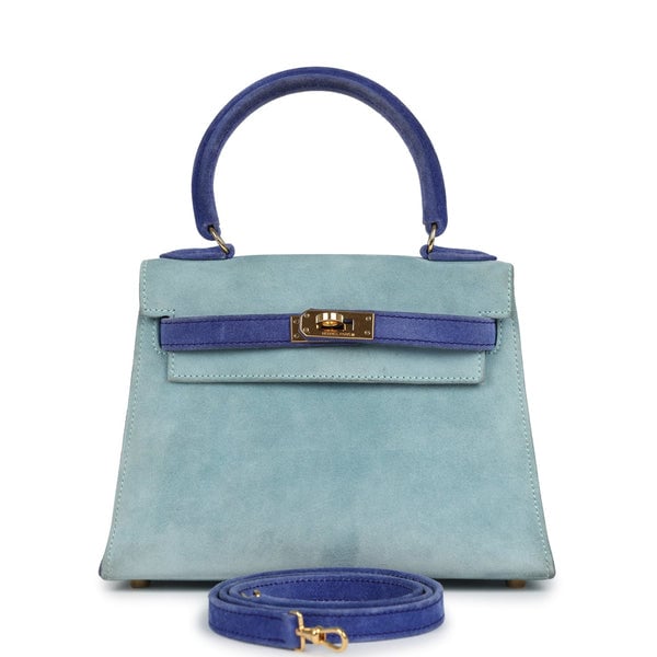 Hermes Vintage Hermes Kelly Sellier 20 Bleu Electric and Aqua Doblis Gold Hardware